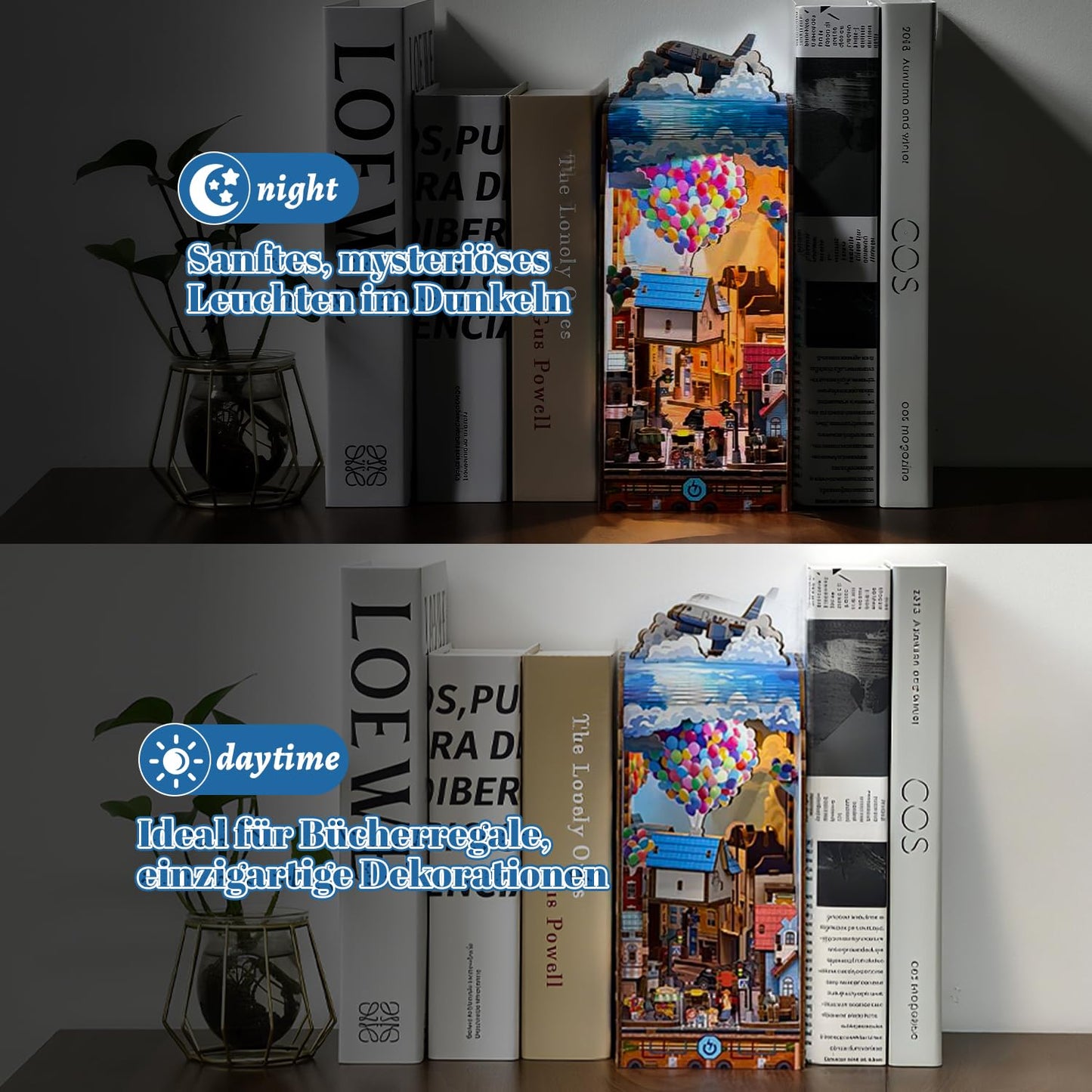 Book Nook Japan, Sakura Straße Booknook Japanischer Kit, 293PCS DIY Miniature House mit Licht, 3D Puzzle für Erwachsene und Heranwachsende, Japanische Deko Holzpuzzle Erwachsene Bücherregaldekoration