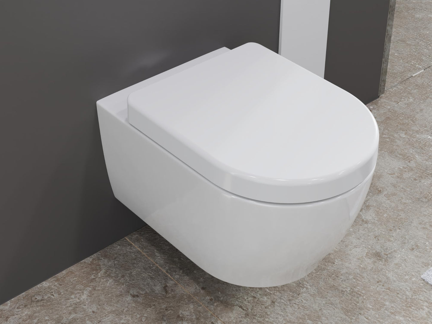 SSWW | Spülrandlose Toilette mit Softclose Toilettendeckel, Hänge-WC aus Keramik, Wand-WC, Tiefspüler | 54 cm lang