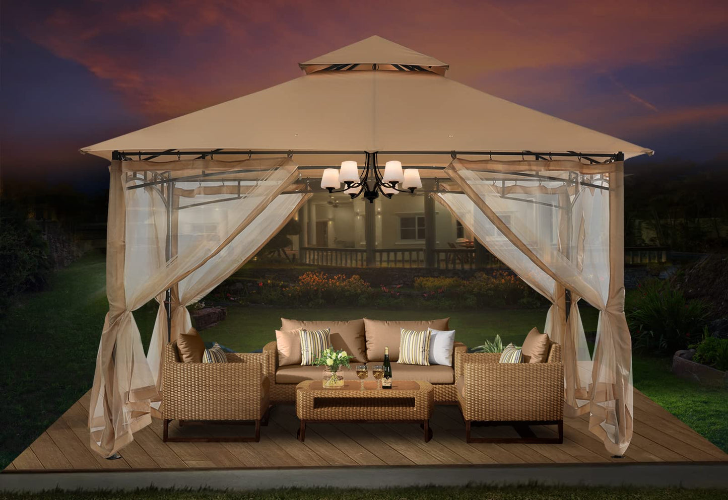 ABCCANOPY Pavillon 2.5x2.5m Wasserdicht Stabil Winterfest Gartenpavillon，Doppeldachweichdach Hinterhof-Partyzelt mit Netz für Schatten und Regen,Grau