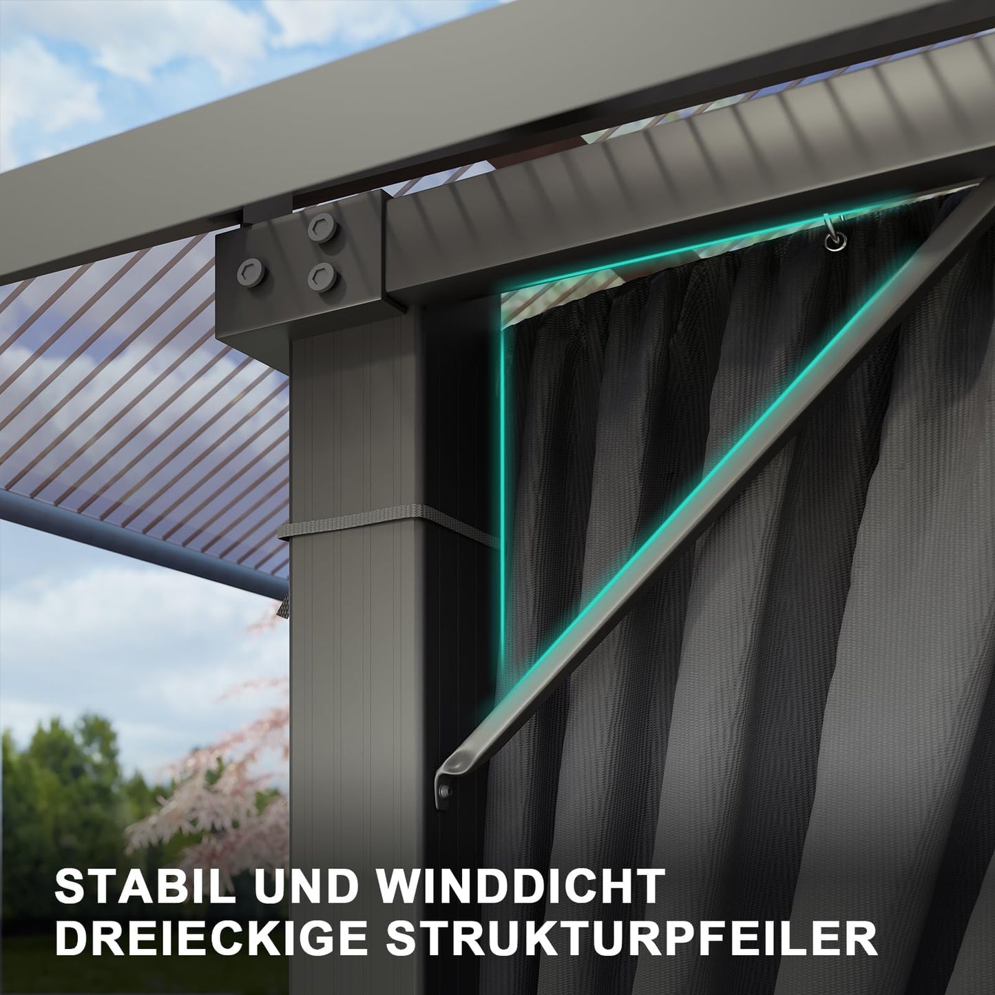 Devoko Gazebo 3 x 3 Waterproof Stable Winterproof Aluminium Garden Gazebo with Fixed Roof Protection UV Suitable for Outdoor Scenes Grey