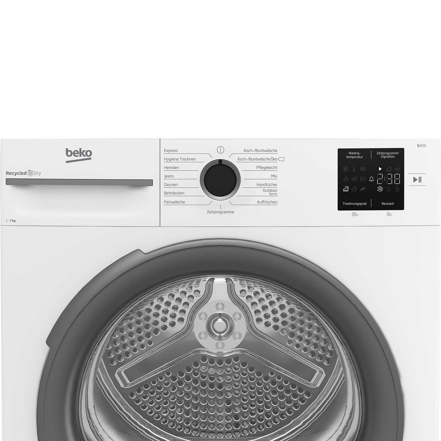 Beko BM3T37210W1 Tumble Dryer, 7 kg, Front-Loading Heat Pump Dryer, 15 Programmes, Sensor Drying, Column-Capable, Aquawave Gentle Drum, White
