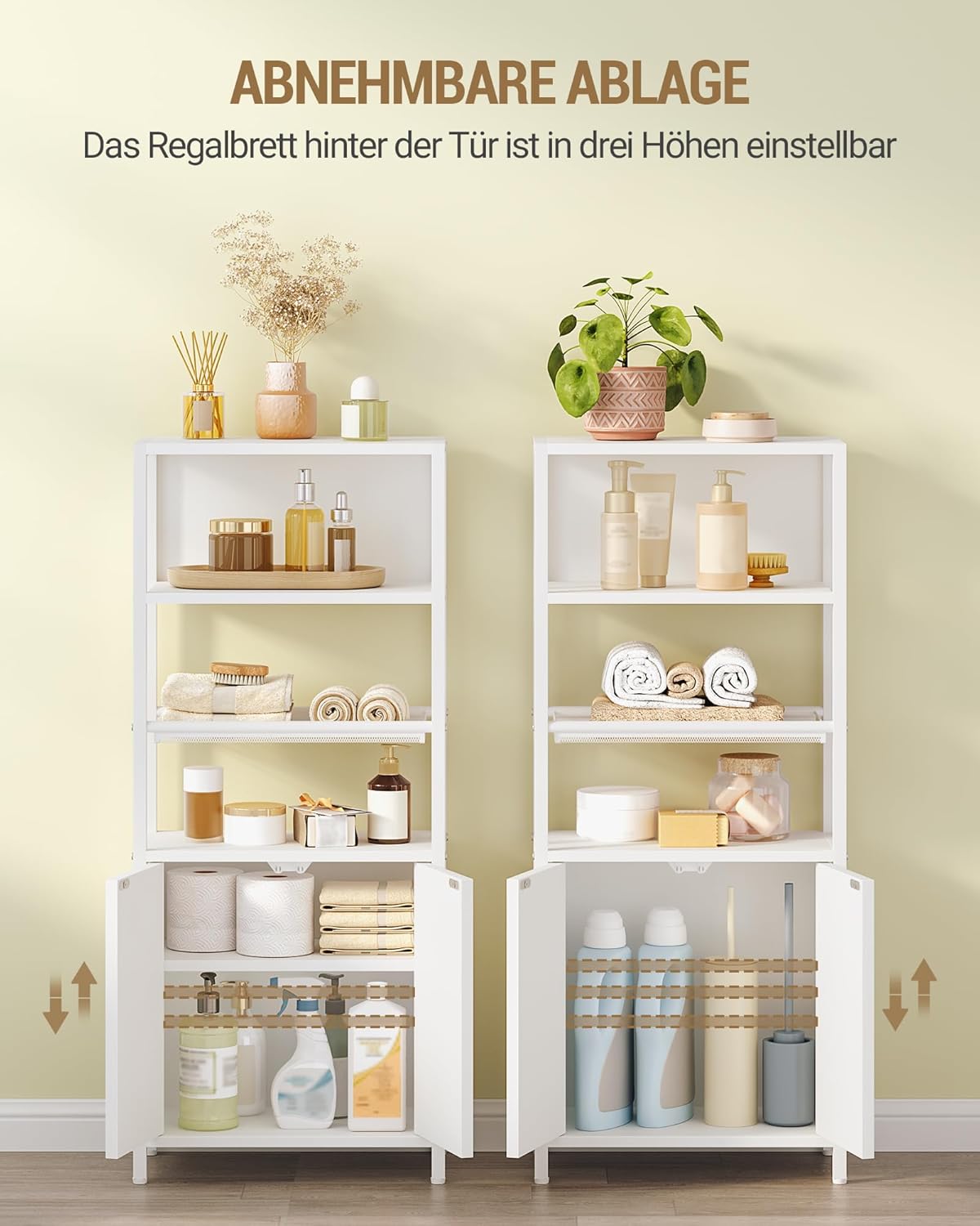 Hzuaneri BC42903W Bathroom Cabinet with 2 Doors & Open Shelf, Kitchen Cabinet, Ventilated Metal Mesh Shelf, Adjustable Shelf, for Bathroom, Living Room, 20 x 38 x 90 cm, White