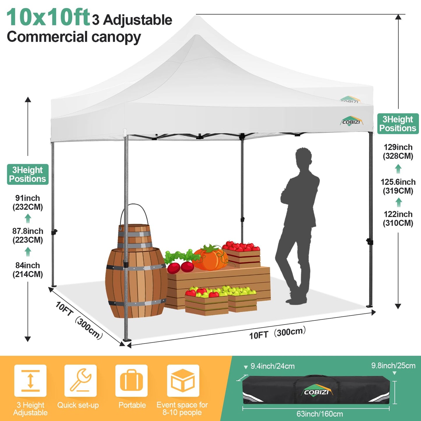 COBIZI Pavillon Faltpavillon 3x3 wasserdicht stabil Winterfest,Outdoor faltbar partyzelt，gartenpavillon mit 4 Seitenteilen und 4 Sandsack und Laufradtasche, Schwarz