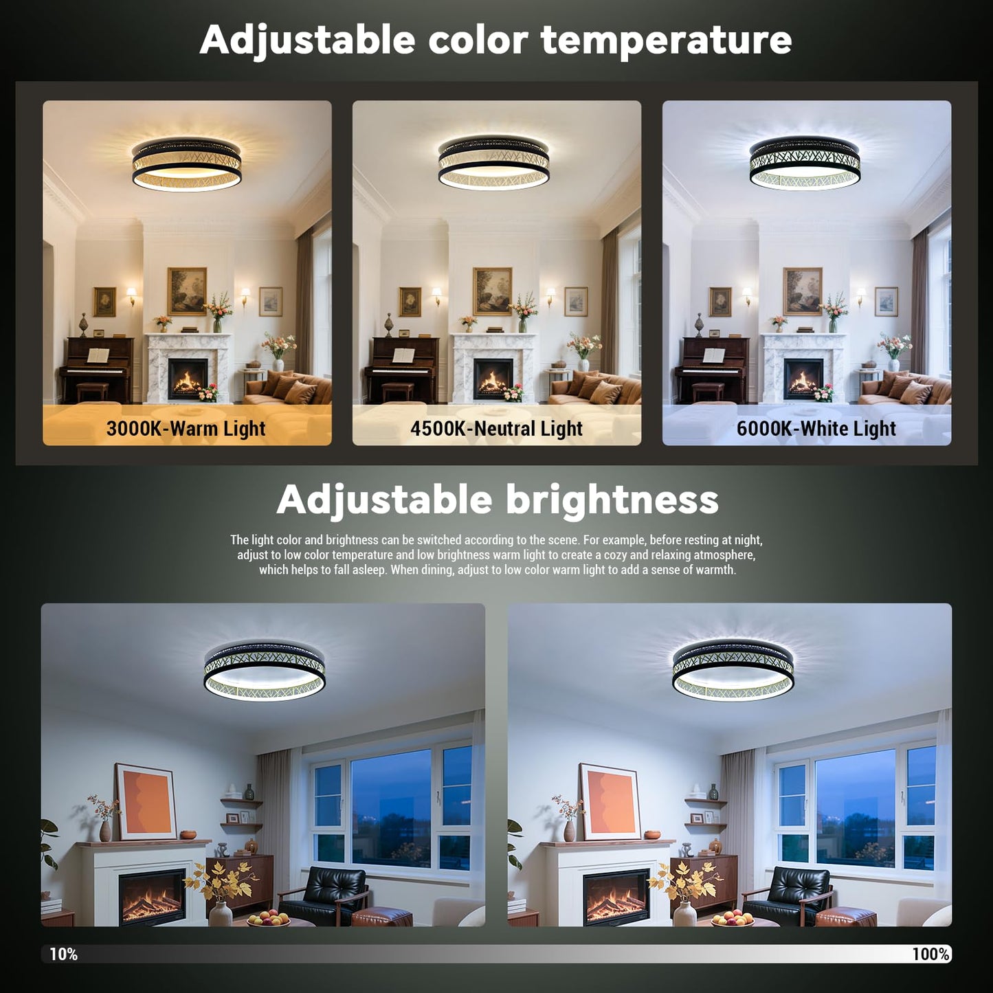 LED Ceiling Light with Remote Control, Dimmable Bedroom Lamp with Matte Compatible with HomeKit, Alexa, Google and IFTTT, Round, Black Gold, Hollow Design, Living Room, Diameter 50 x Height 12 cm