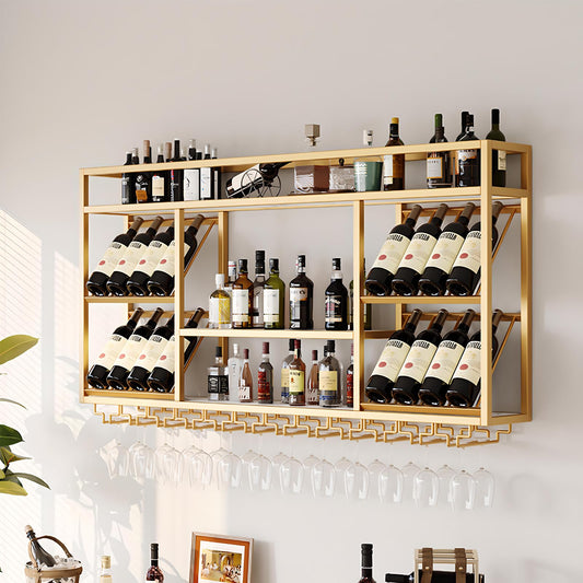 amhricho Wandweinregal Metall, Industrielles Wandmontierte Weinregal mit Glashalter, Schwebendes Regal für Bareinheiten, für Zuhause, Restaurant, Bar (Black, 80 * 25 * 70CM)