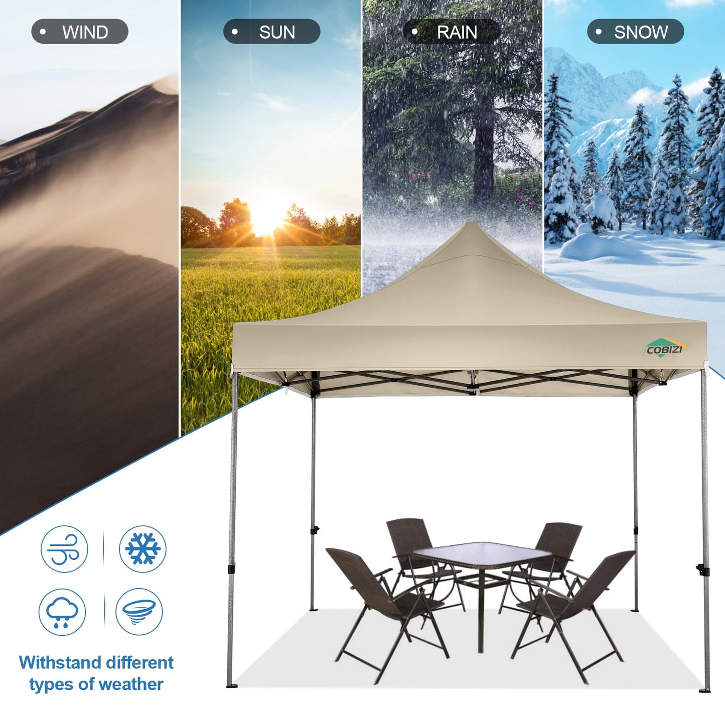 COBIZI Pavillon Faltpavillon 3x3 wasserdicht stabil Winterfest,Outdoor faltbar partyzelt，gartenpavillon mit 4 Seitenteilen und 4 Sandsack und Laufradtasche, Schwarz