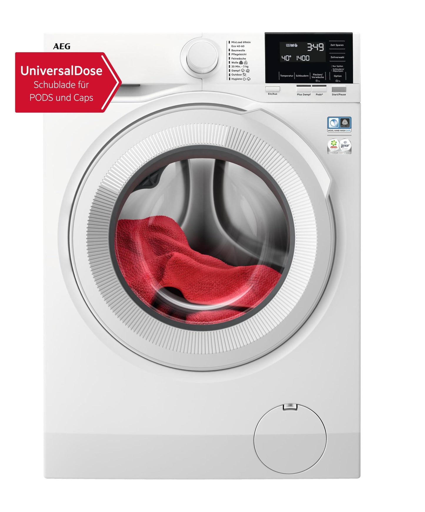 AEG L6AMZ49FL Washing Machine, Series 6000 with ProSense®, 9.0 kg, Quiet, Automatic Volume, Refill Function, Child Lock, Gentle Drum, Water Stop, 1400 rpm