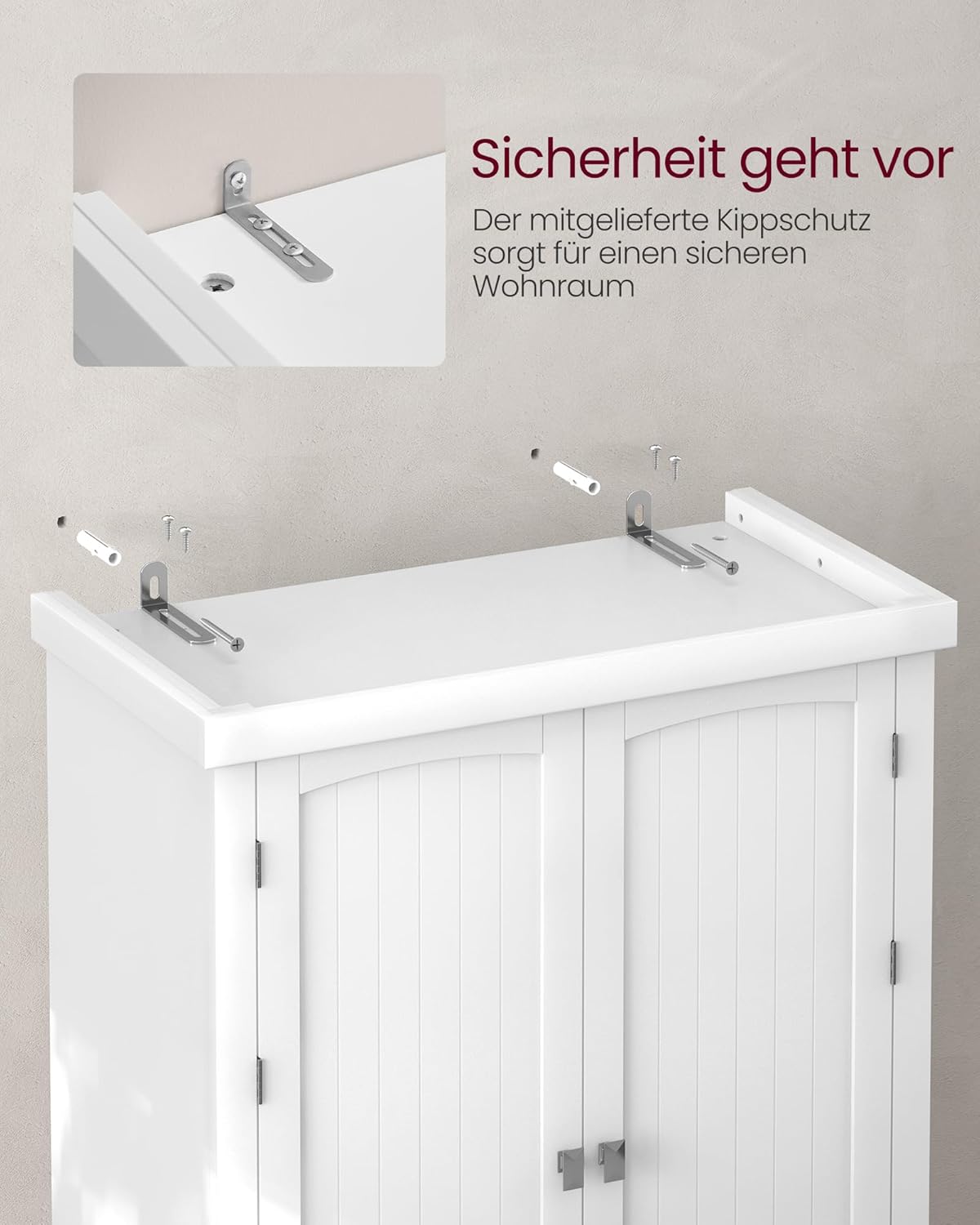 VASAGLE BBC561W21 Kitchen Cabinet, Tall Cabinet Kitchen Buffet Cabinet with Adjustable Shelves, Dining Room Cabinet with Drawers for Living Room Kitchen, 40 x 76 x 182.1 cm, White