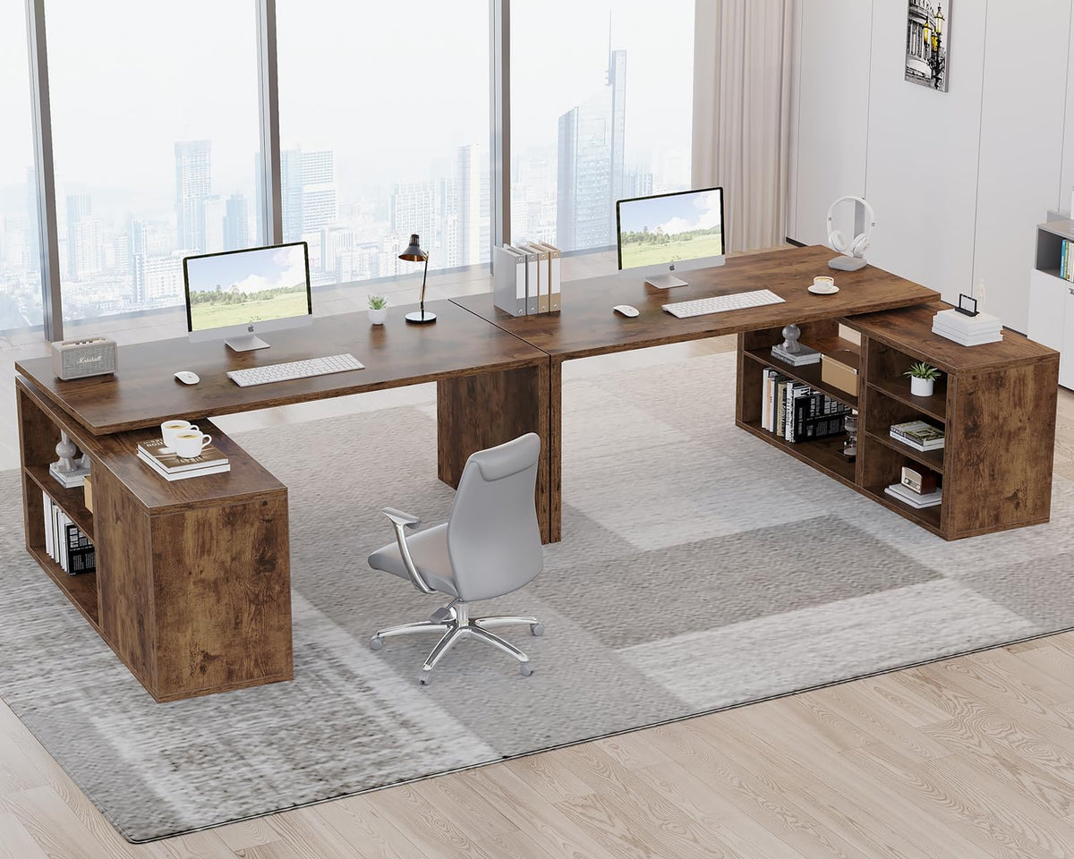 HSH Desk L Shape with Storage Space Corner Desk for Home Office Industrial Computer Desk Office Table Wood Design PC Table for Office Study Vintage Grey 140 cm