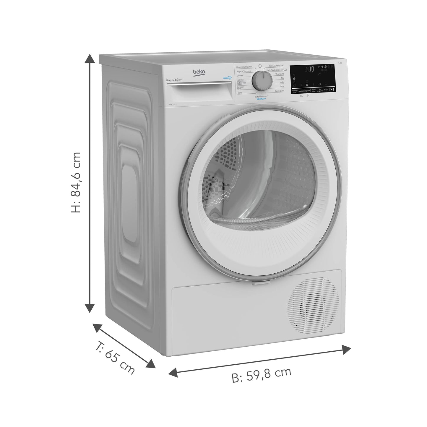 Beko BM3T38210W1 Heat Pump Dryer, Tumble Dryer, 8 kg, Suitable for Allergy Sufferers, Hygiene Drying & Refreshing Hygiene, 15 Programmes, Express, White