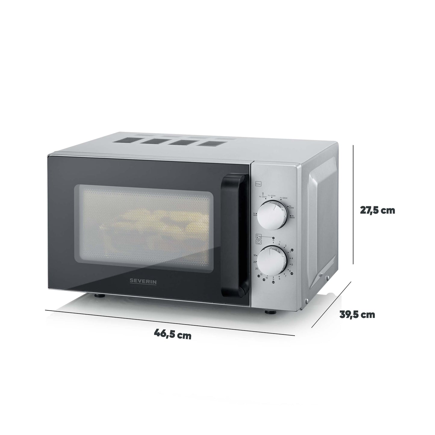 SEVERIN Microwave with Glass Base, for Defrosting and Heating, Microwave Oven with Large Usable Surface for Square Tableware, Black/Silver, MW 7761