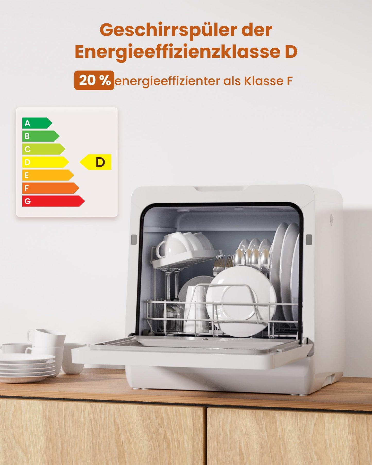 HAVA Dishwasher with Water Softener and Increased Energy Efficiency, Dishwasher with 8 Programmes, Child Lock & Delayed Start, No Installation Required