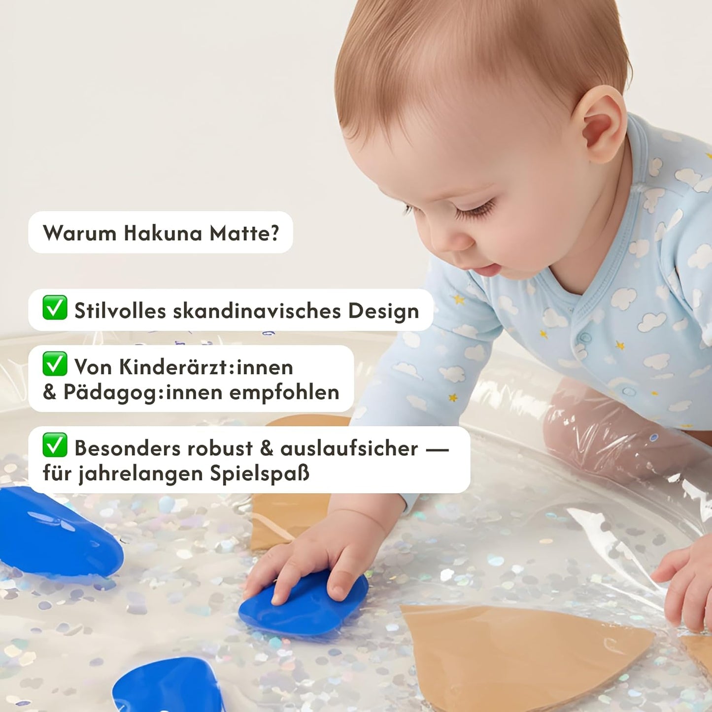 Hakuna Matte Baby Water Mat 73 x 42 cm - Tummy Time Water Mat from 3, 6 & 9 Months, Sensory Toy Baby with Glitter, Montessori Water Play Mat, Stomach Position Toy, Aquarium, BPA-Free, Odourless