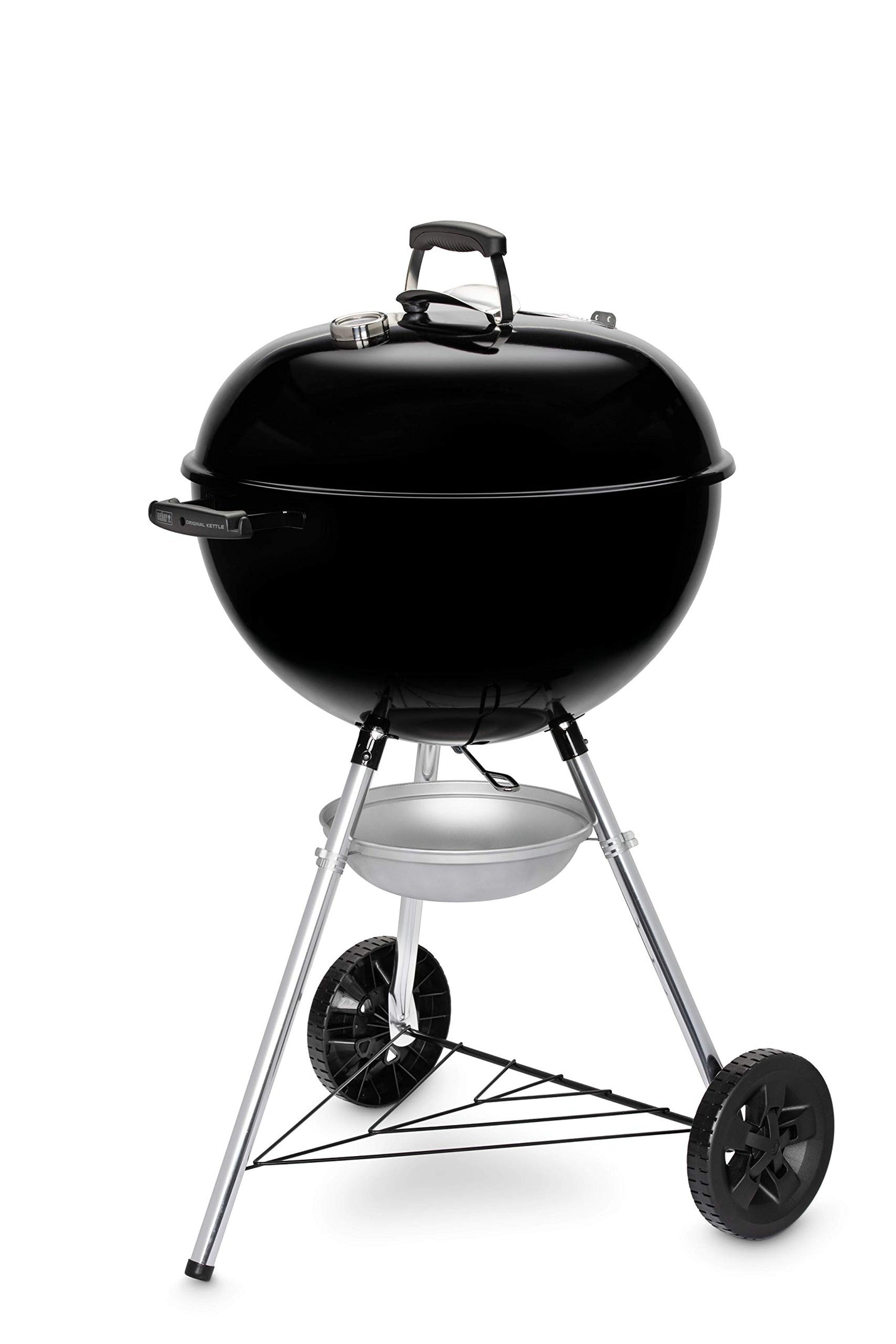 Weber Compact Kettle Charcoal Grill, Diameter 47 cm Grill Area, BBQ Grill with Porcelain Enamelled Lid and Kettle, Tripod Stand & Wheels, Chrome-Plated Cooking Grate, Black (1221004)