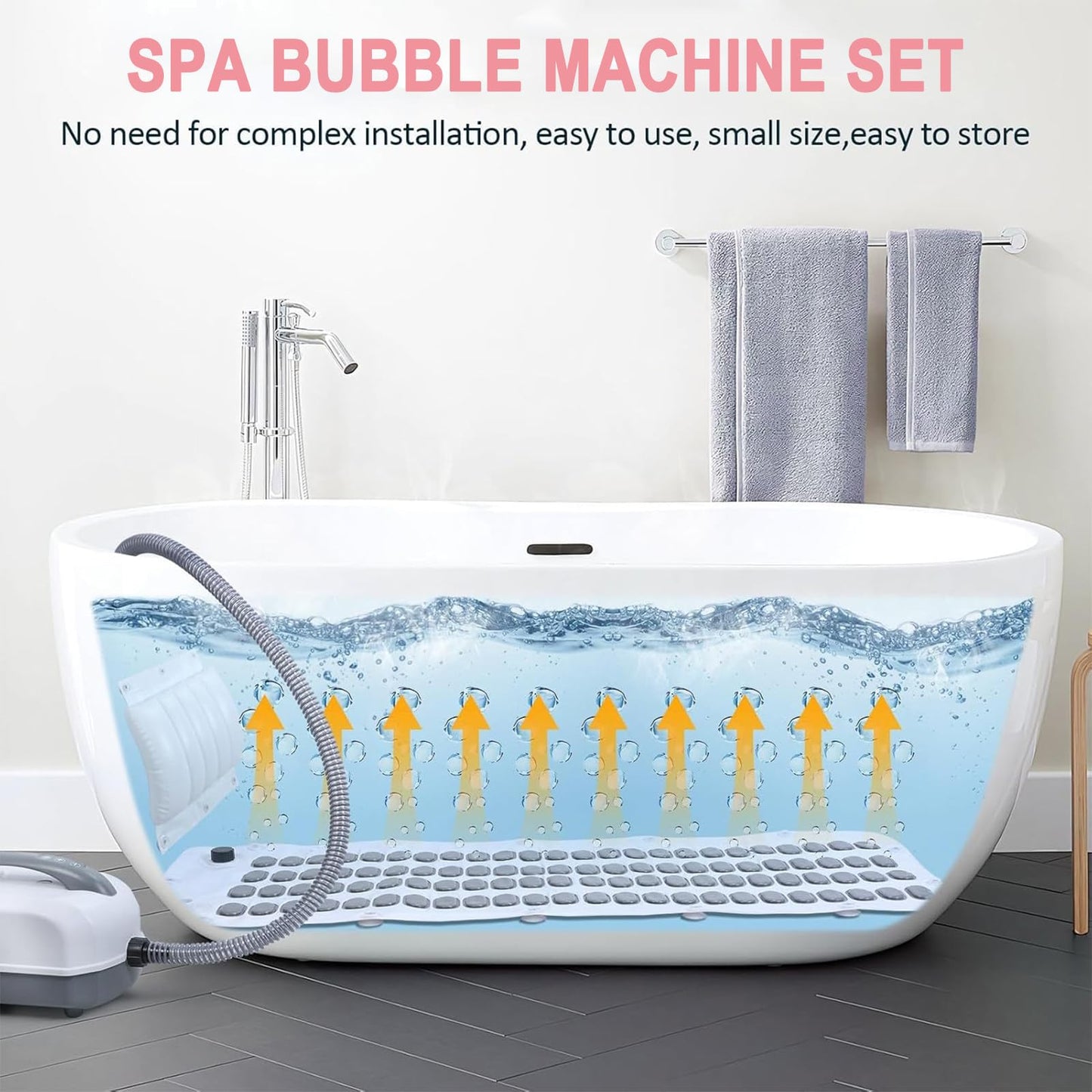 Air Bubble Bath with 6 Intensity Levels, Whirlpool Mat for Bathtub, Spa Experience at Home, Wellness Massager, 124 cm