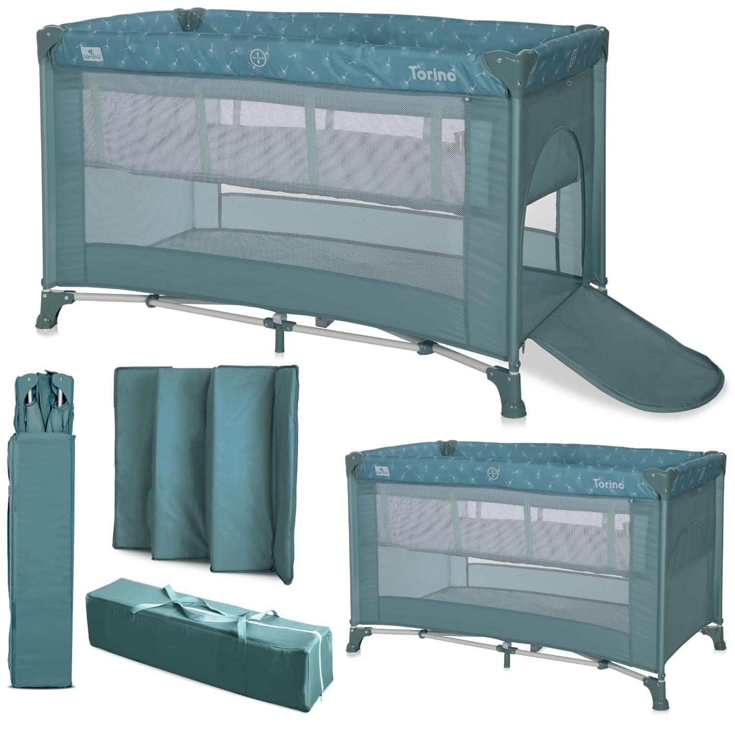 Lorelli Torino 2-in-1 Baby Bed and Playpen 2 Levels with Newborn Insert and Side Entrance, Cot from Birth to 15 kg, Baby Travel Cot, Foldable Including Transport Bag, Dark Grey