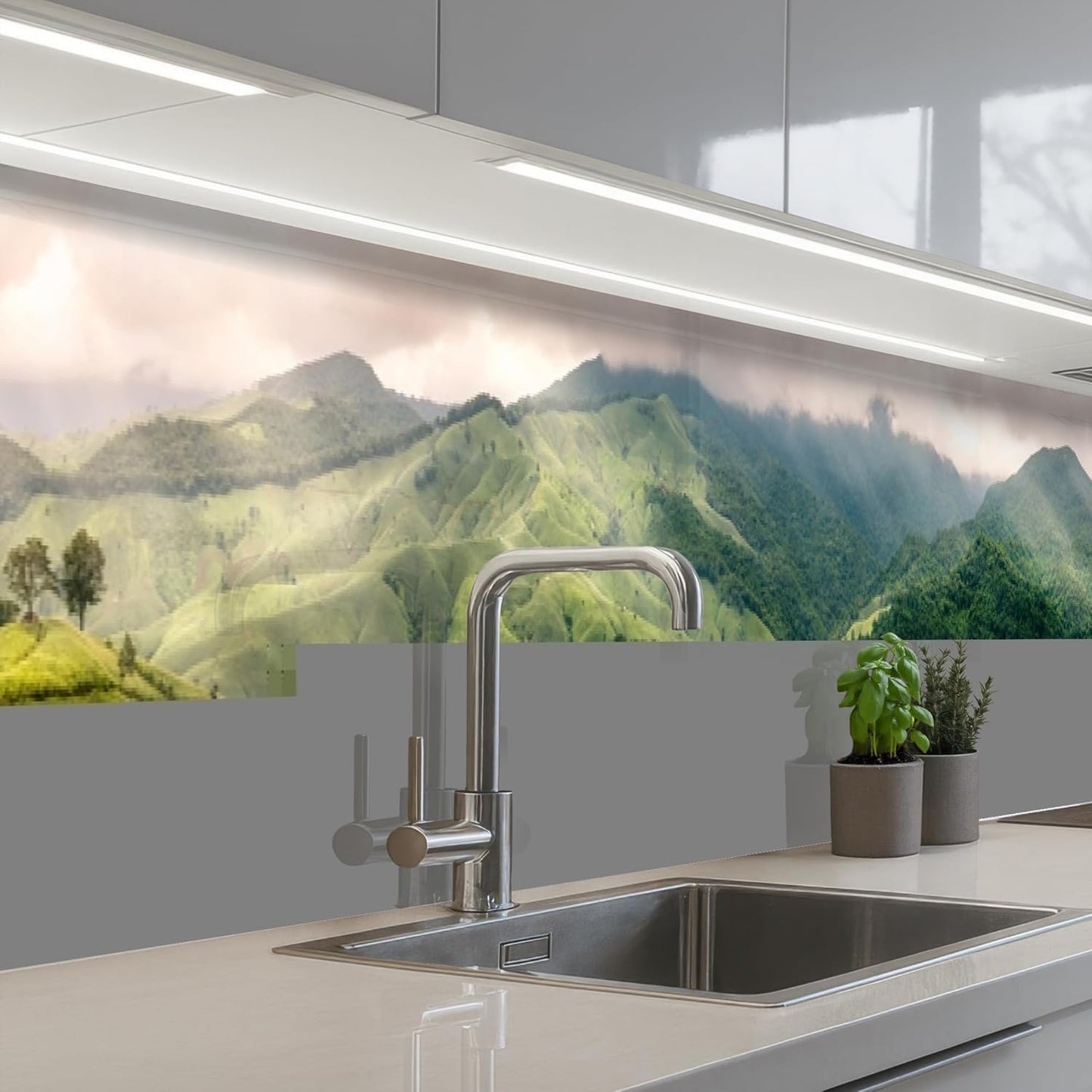 Splash Guard Kitchen Back Wall 60 x 80 cm Kitchen Washable Self-Adhesive Kitchen Wall Kitchen Front Kitchen Back Wall Protection Lavender - Purple - Flowers - Natural