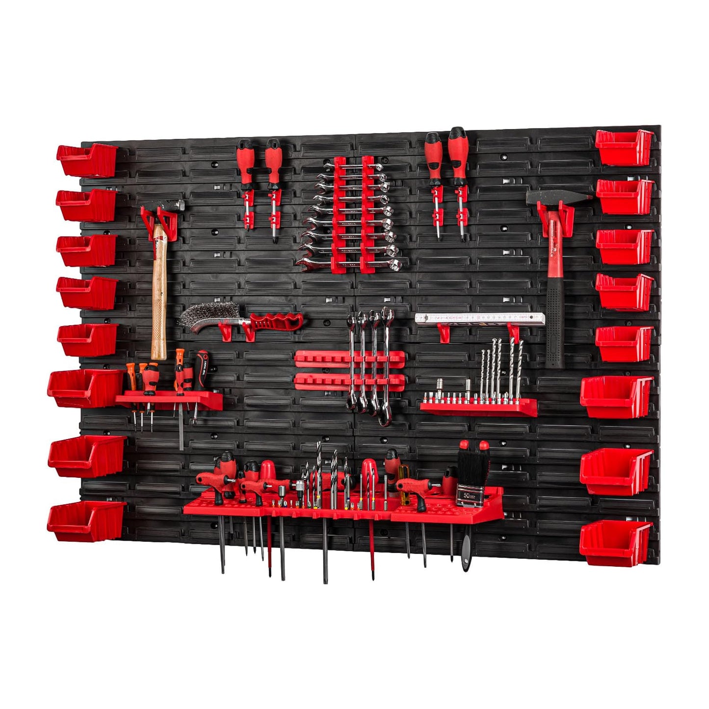 PAFEN Tool Wall with Stacking Boxes - 1152 x 780 mm - Storage System Wall Shelf for Garage Workshop Tool Holders with Perforated Wall Storage Rack Shed Rack Garage Organiser System Set 57 Pieces