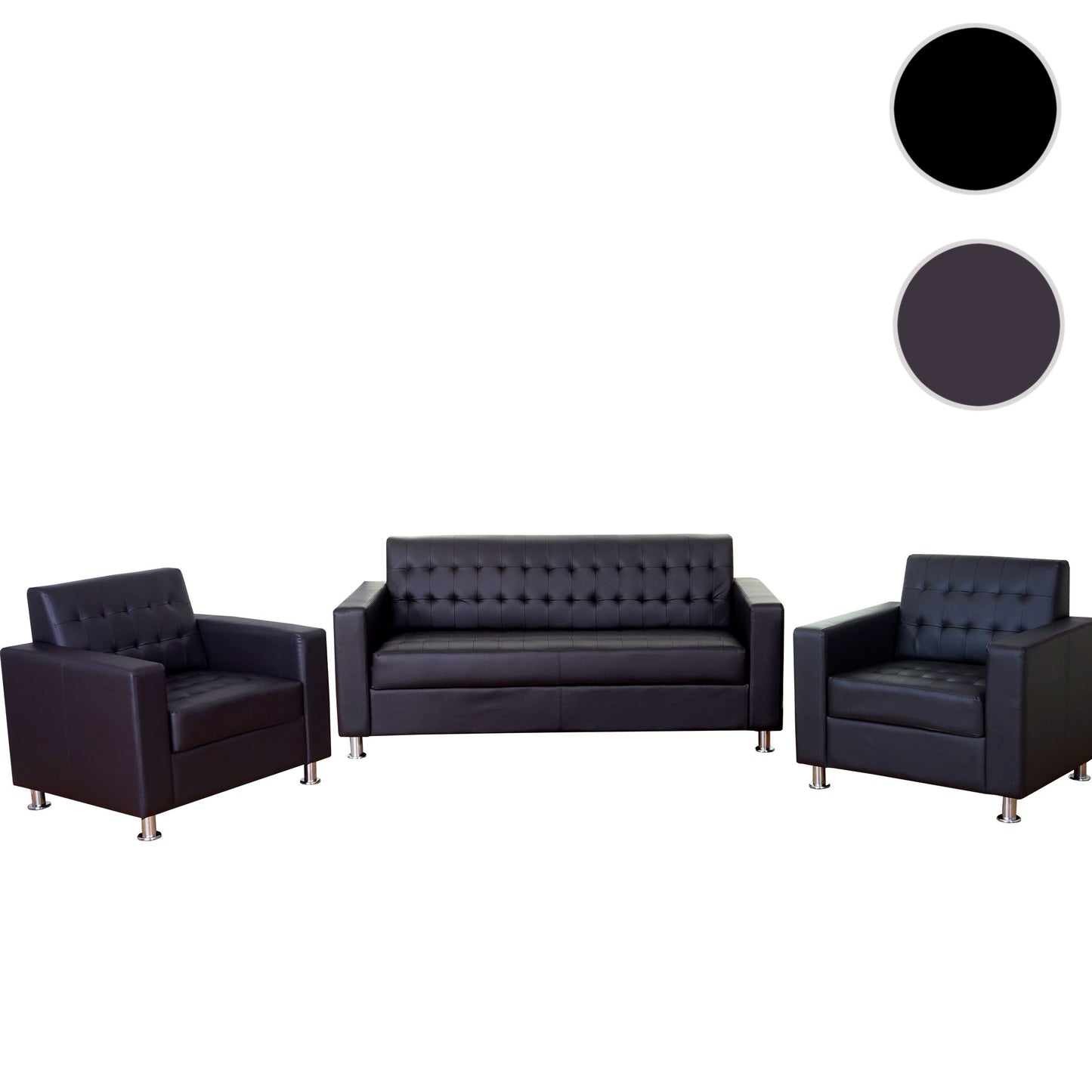 3-1-1 Sofagarnitur Kunda, Couch Loungesofa Kunstleder, Metall-Füße - schwarz
