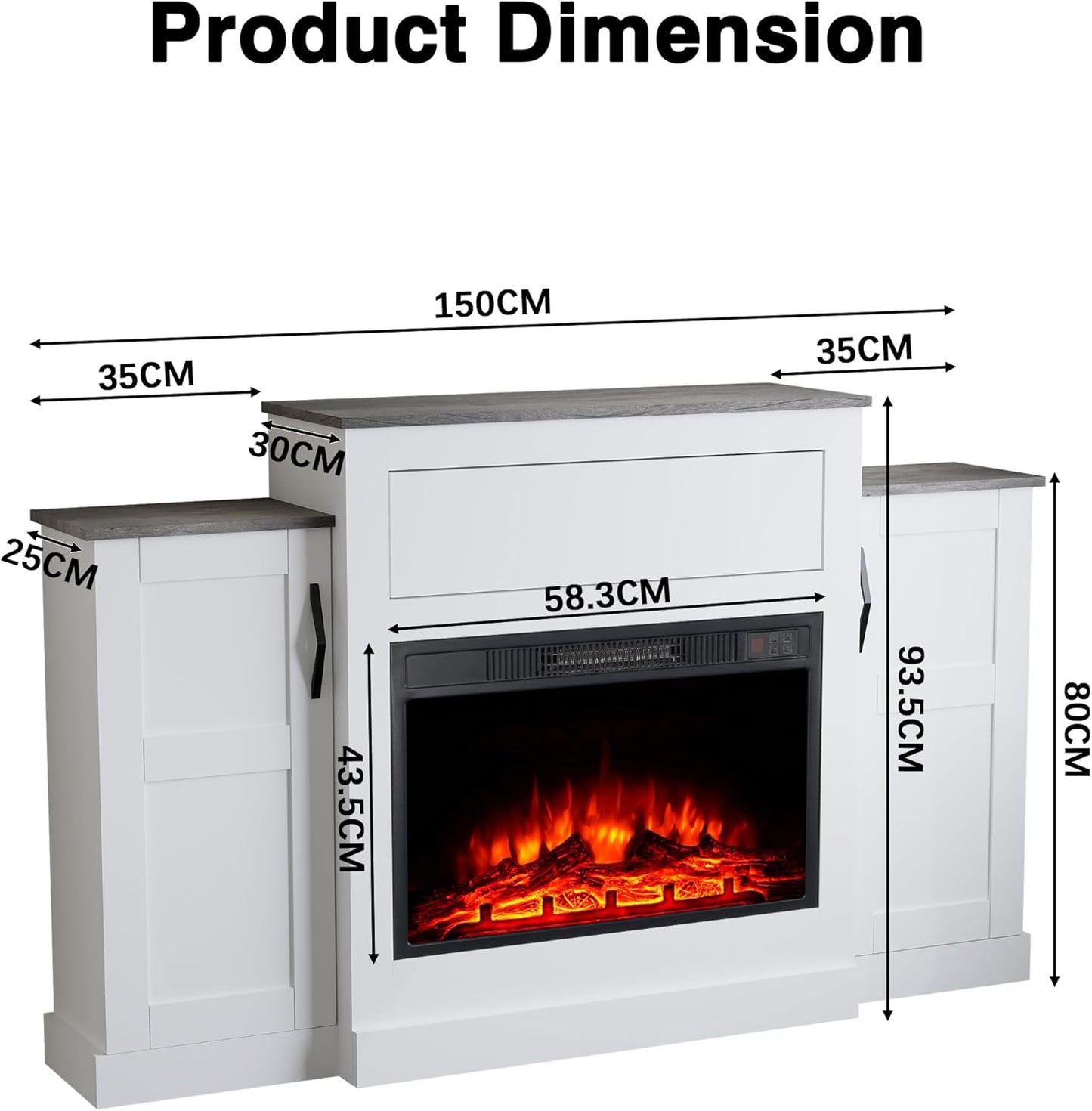 Electric Fireplace with TV Bracket, Entertainment Centre with 23 Inch Heater, Push Opening Drawer and Remote Control, 150 cm