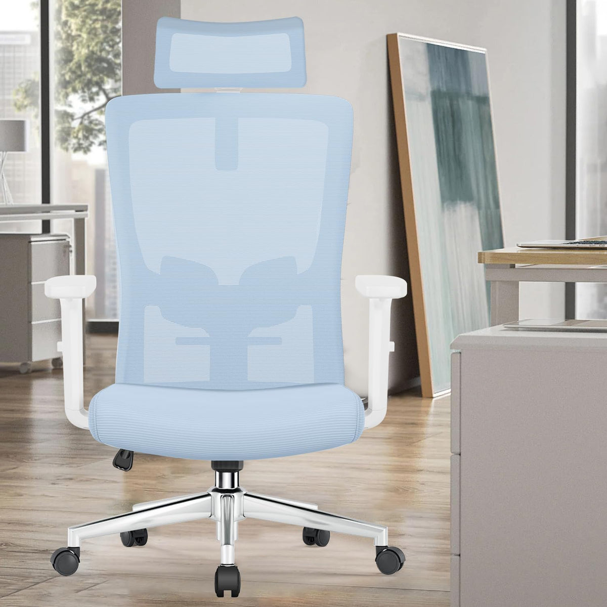 Ergonomic Office Chair with Adjustable Lumbar Support, Armrests and Headrest, Swivel Office Chair 150 kg, Desk Chair, Executive Chair, Rocker Function up to 135°