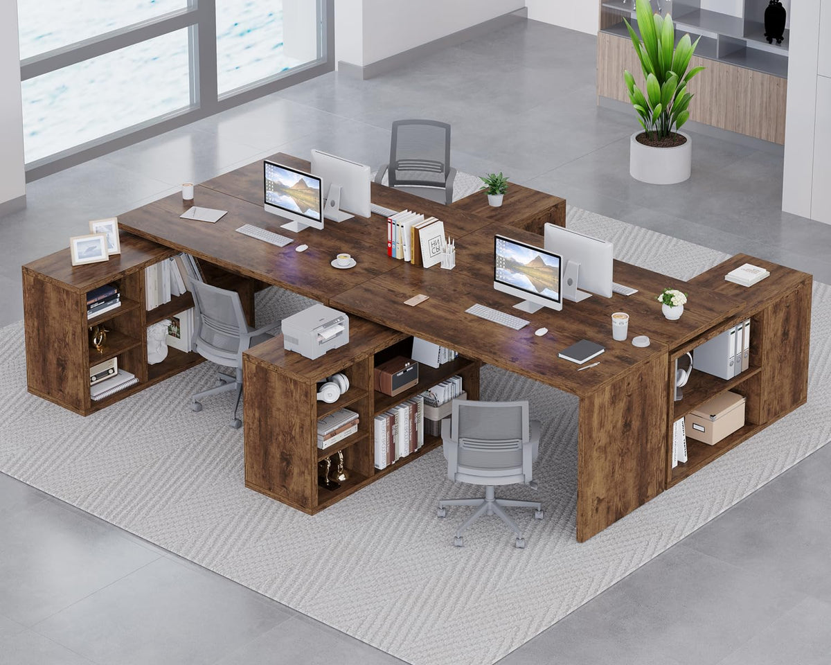 HSH Desk L Shape with Storage Space Corner Desk for Home Office Industrial Computer Desk Office Table Wood Design PC Table for Office Study Vintage Grey 140 cm