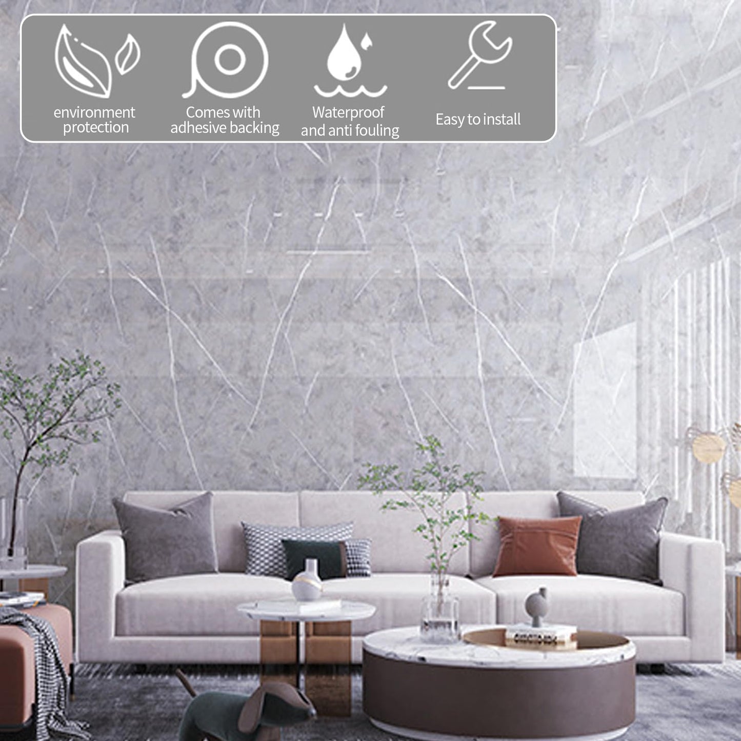 Kitchen Stove Back Wall Tiles, Kitchen Splashback in Marble Look, 60 cm x 3 m Rolls, Splash Guard, Kitchen, PVC Adhesive Tiles, Wall Tiles, Self-Adhesive, Kitchen Back Wall Plate