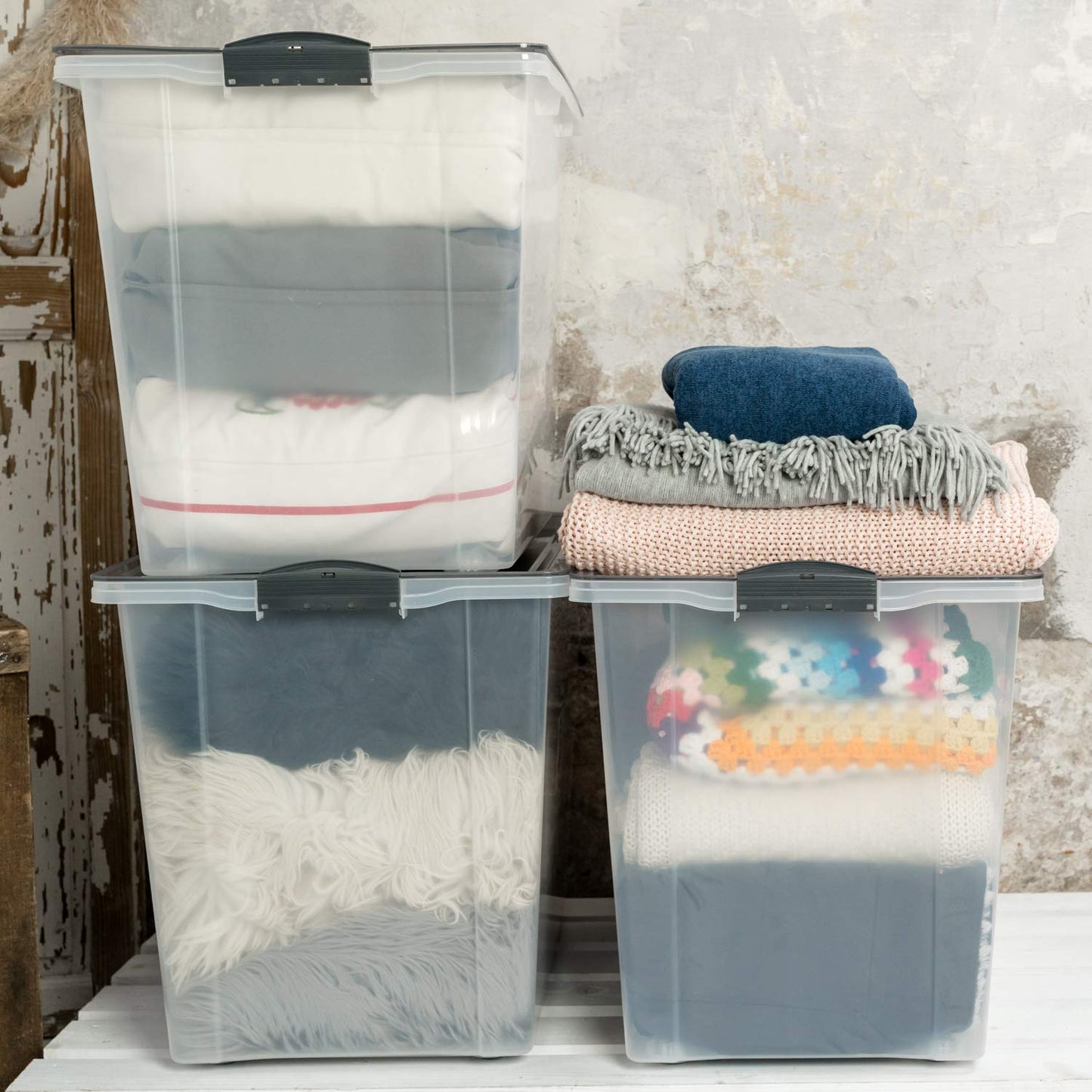 Rotho Compact Storage Box 70 L with Lid and Wheels, Plastic (PP Recycled), BPA-Free, Cappuccino/Anthracite, A3/70 L (57.0 x 39.5 x 43.5 cm)