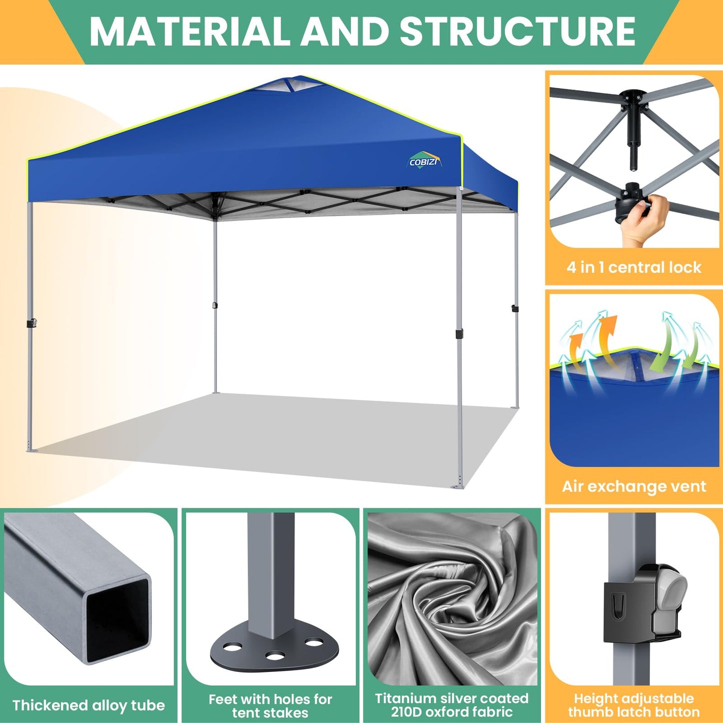 COBIZI Faltpavillon 3x6 Pavillon wasserdicht Winterfest, Ein-Tasten-Zentralverriegelung Partyzelt Faltbar Anti-UV mit 6 Seitenwänden, Gartenpavillon mit Leuchtstreifen für Hochzeiten, Freien, Garten