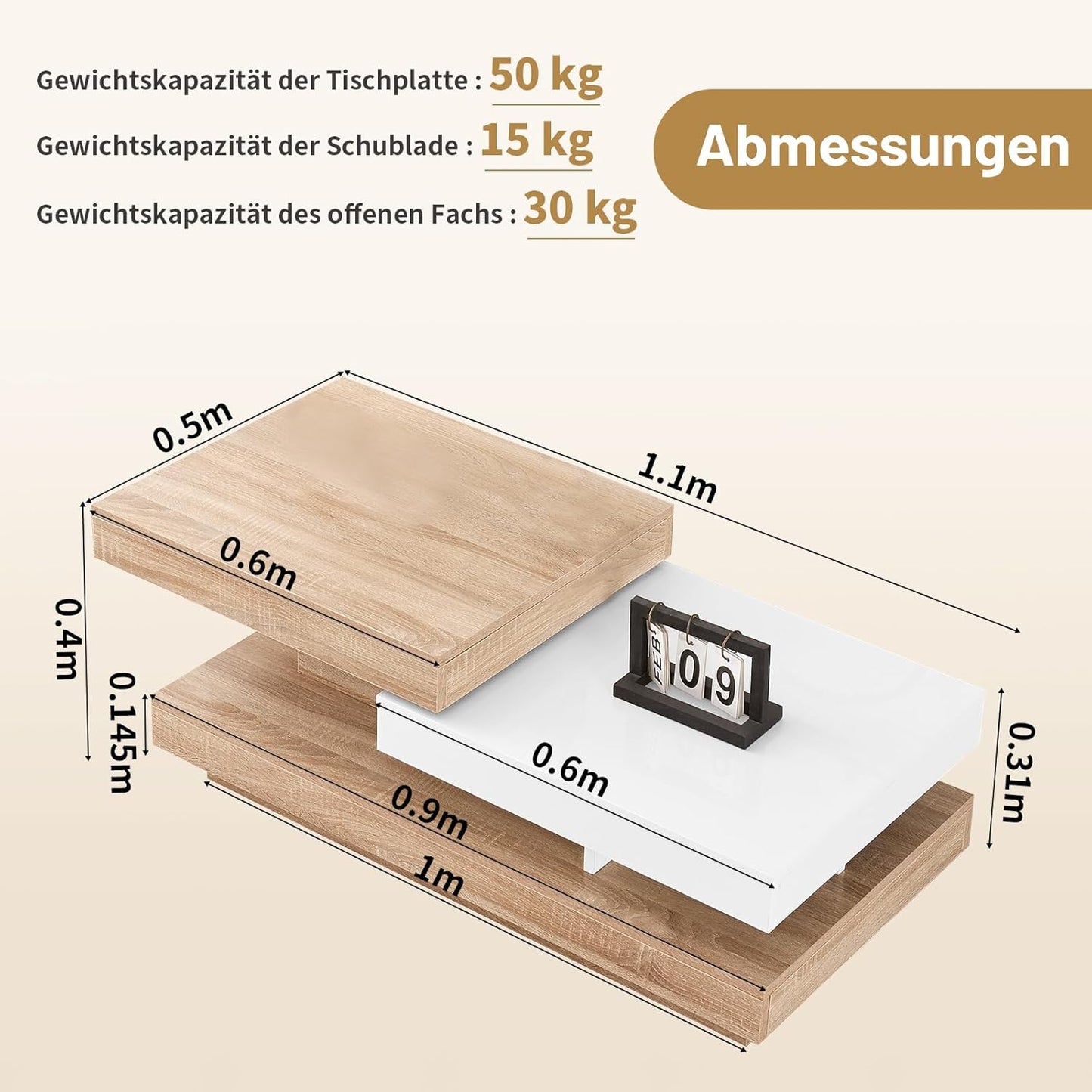 Rotating Coffee Table White Living Room Table with Rotating Board High Gloss Modern Side Table Coffee Table