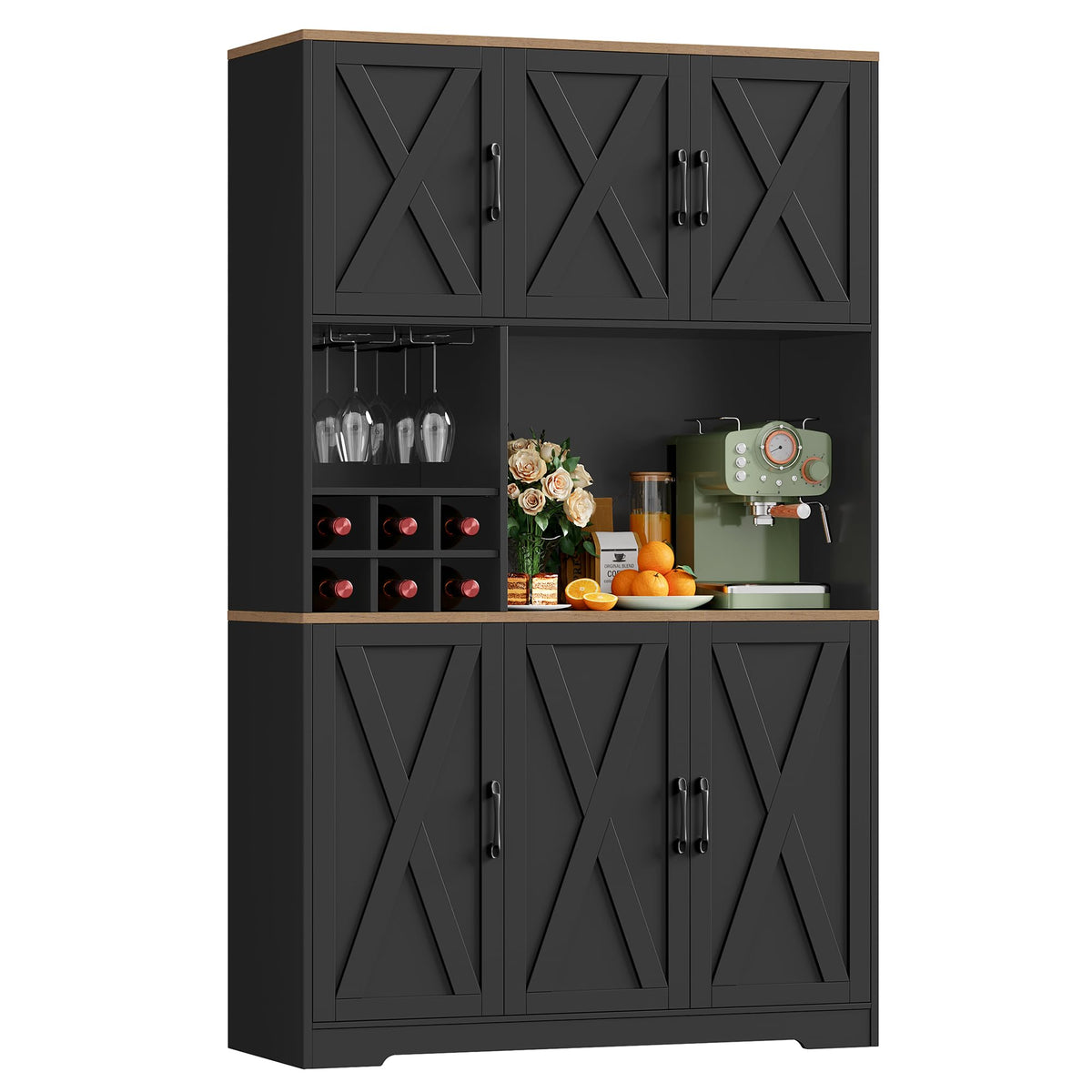 HOCSOK Kitchen Cabinet 106 x 180 cm (W x H), Buffet Cabinet, White, Sideboard with 6 Doors, Removable Bottle Holder and Removable Glass Holder, Storage Cabinet for Kitchen, Living Room, Dining Room