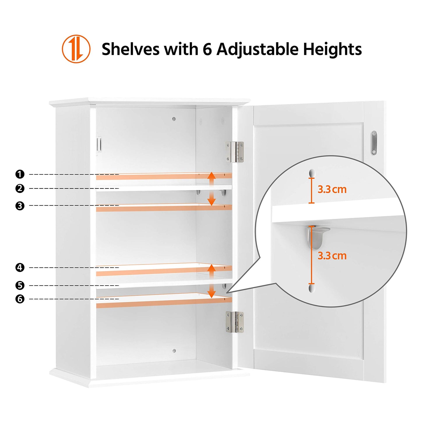 Yaheetech Wall Cupboard, Wall Cabinet with One Door, Bathroom Cabinet, Kitchen Cabinet, Medicine Cabinet in White, 35 x 21 x 55 cm