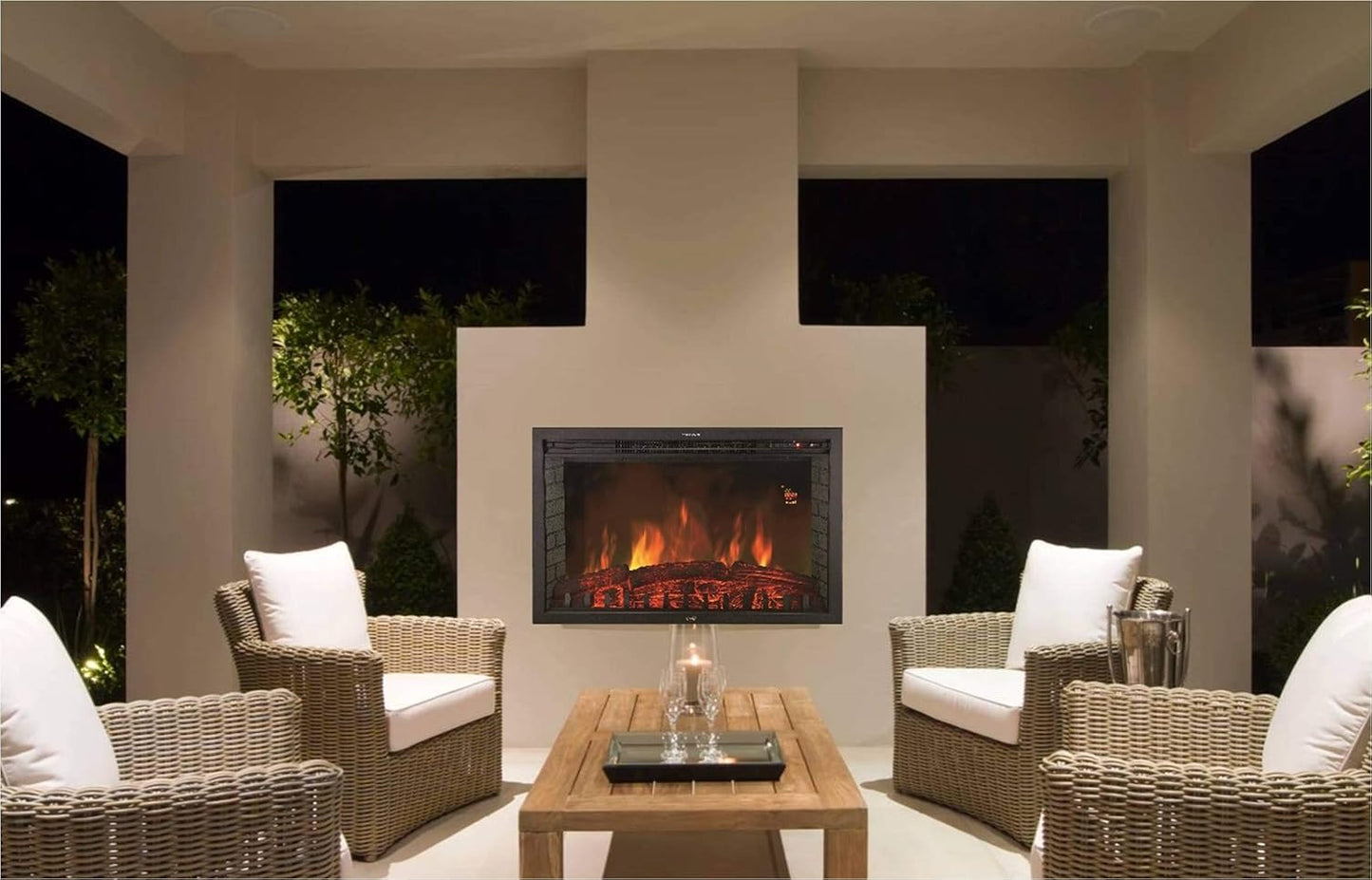 CHEMIN'ARTE Electric Fireplace XL - Electric 2-in-1 Standing or Built-in Fireplace Flame Effect LED Electric Heater 2000 W Fireplace with Remote Control, Start Control, Thermostat Black - 76 x 23 x 54