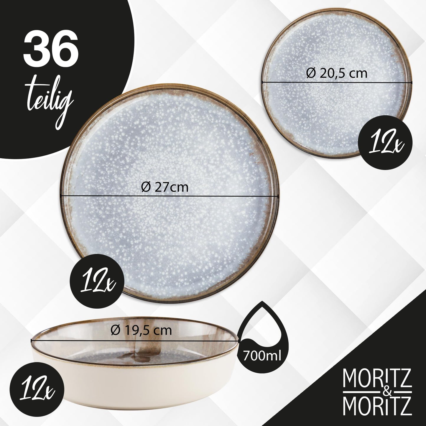 Moritz & Moritz BLOSSOM 18-Piece Crockery Set for 6 People, Elegant Plate Set Made of High-Quality Porcelain with Floral Design, Crockery Set of 6 x Dinner Plates, 6 x Dessert Plates, 6 x Soup Plates