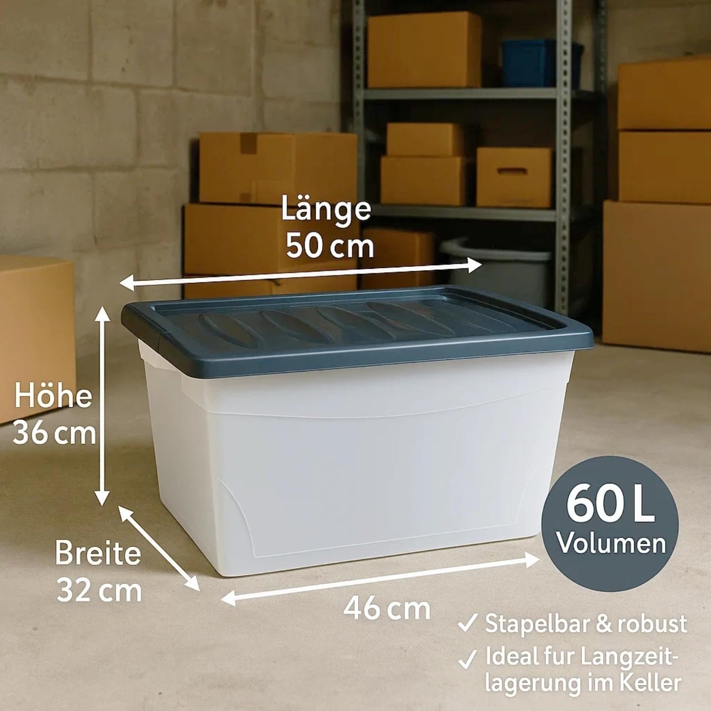 BigDean 3 x 60 L Storage Box with Lid Large Budget Line Plastic Box with Lid