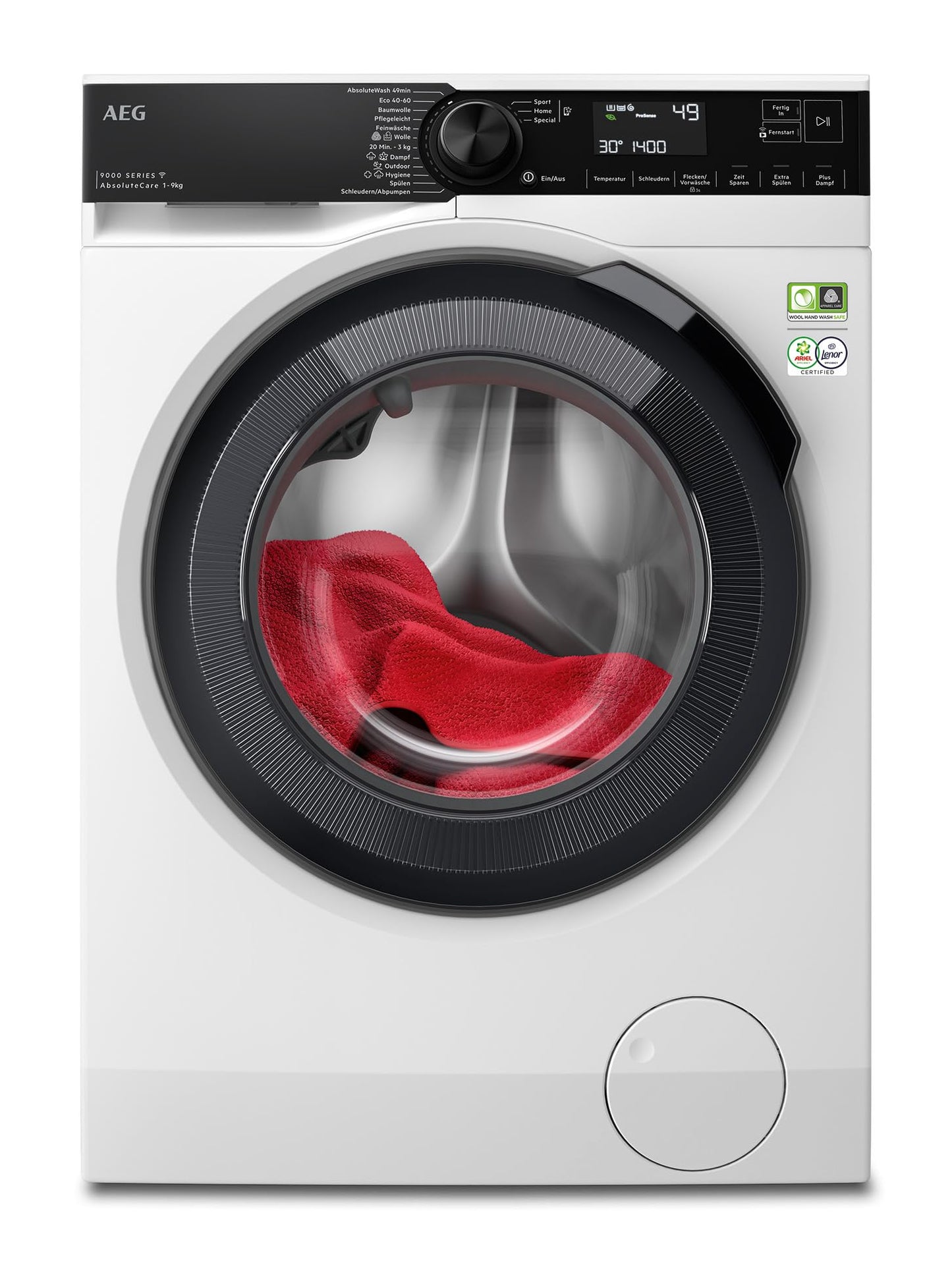 AEG L6AMZ49FL Washing Machine, Series 6000 with ProSense®, 9.0 kg, Quiet, Automatic Volume, Refill Function, Child Lock, Gentle Drum, Water Stop, 1400 rpm