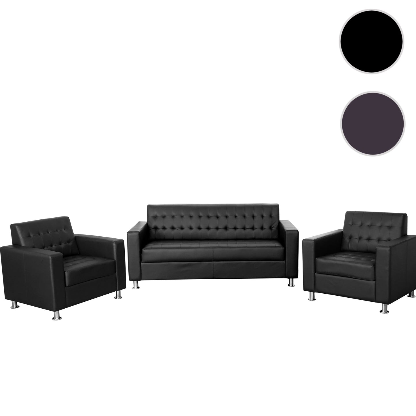 3-1-1 Sofagarnitur Kunda, Couch Loungesofa Kunstleder, Metall-Füße - schwarz