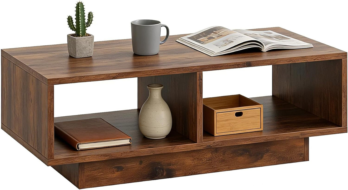 Coffee Table, White, Middle Table, Tea Table for Living Room, Modern and Stylish Rectangular Coffee Table with 2 Open Compartments, Rectangular Side Table, Sofa Table, for Bedroom, Office, 90 x 48 x 31 cm