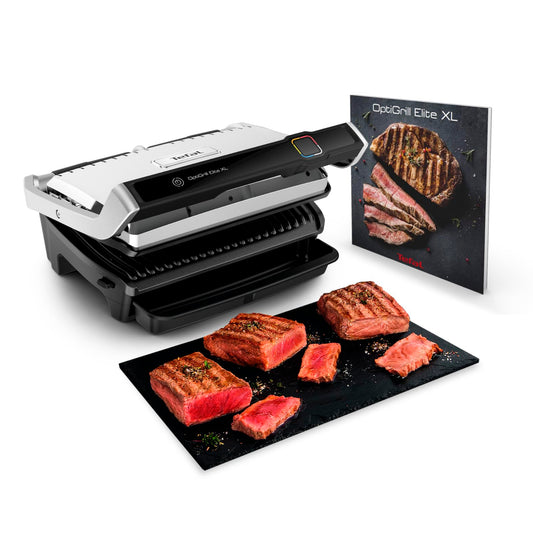 Tefal OptiGrill Elite XL Kontaktgrill, 16 Programme, Digitales Display mit Garstufenanzeige, abnehmbare XL-Platten, Grillboost-Funktion, intuitive Bedienung, Elektrogrill, Edelstahl, GC760D12