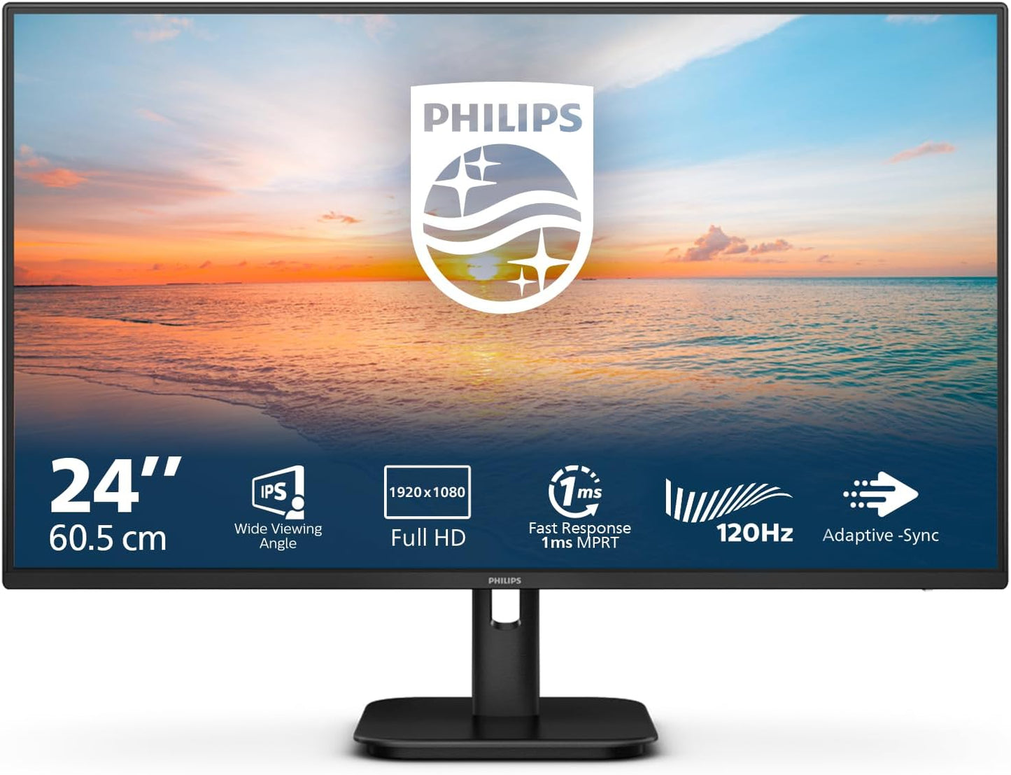Philips 24E1N1100A - 24 Inch Full HD Monitor, Built-in Speaker, 1 ms Response Time (1920 x 1080, 100 Hz, VGA, HDMI 1.4) Black