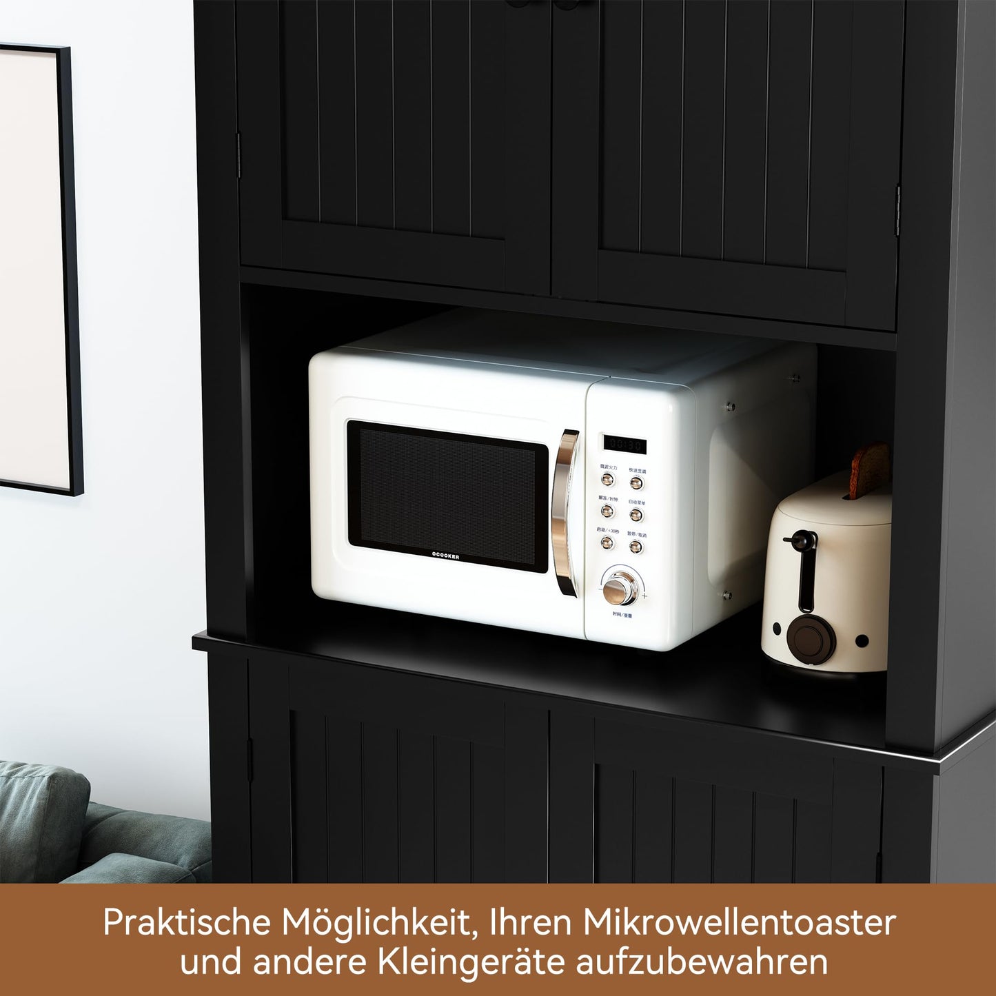 HOLTICO Küchenschrank mit Arbeitsplatte, Hochschrank Küchenbuffet Buffetschrank, Esszimmerschrank, Speisekammer mit Türen und Regalen für Esszimmer, Wohnzimmer, Waschküche,Schwarz