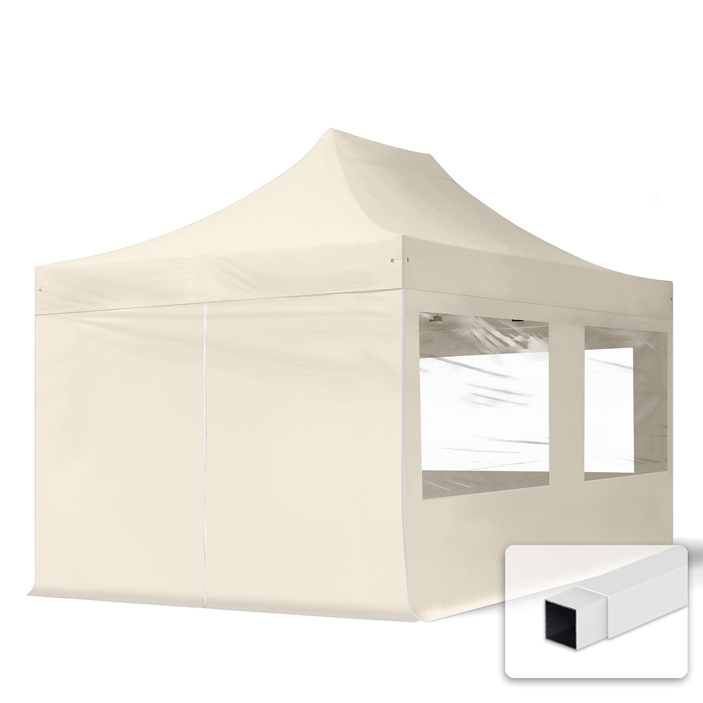 TOOLPORT 3 x 6 m Folding Gazebo Party Tent Gazebo Steel 30 mm 4 Side Panels Panoramic Window Cream