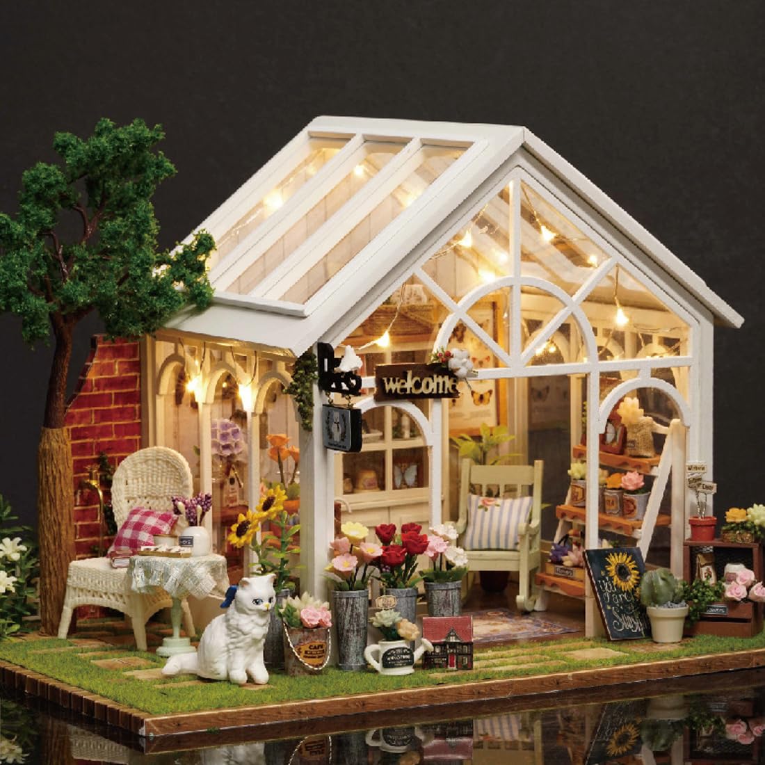 UINOFER DIY Greenhouse Wood, Miniature Garden House Building with Furniture, Creative Construction Kit Adults, Model Kit for Adults and Children - Hanging Garden
