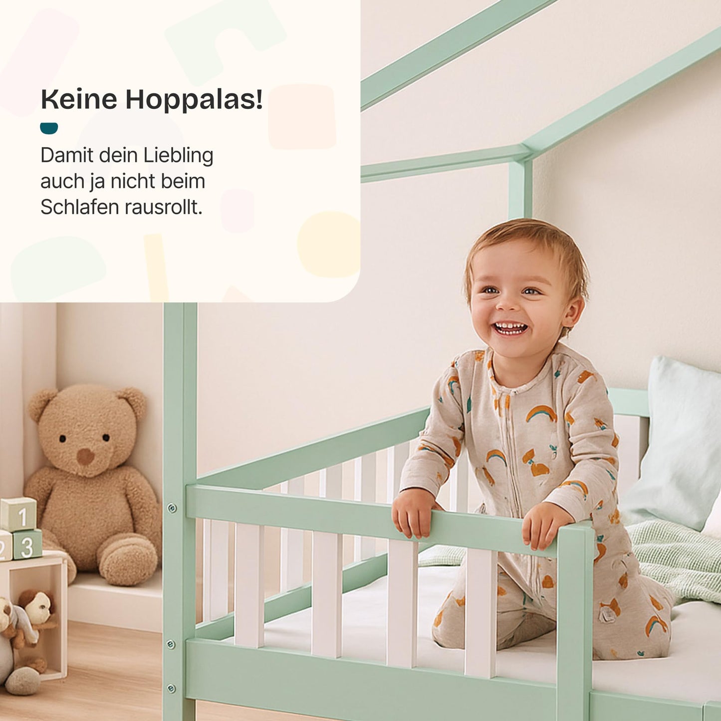 [en.casa] Treviolo Children's Bed 140 x 200 cm Wooden Bed for Children with Fall Protection Montessori Bed Frame with Slatted Frame Pine Wood White