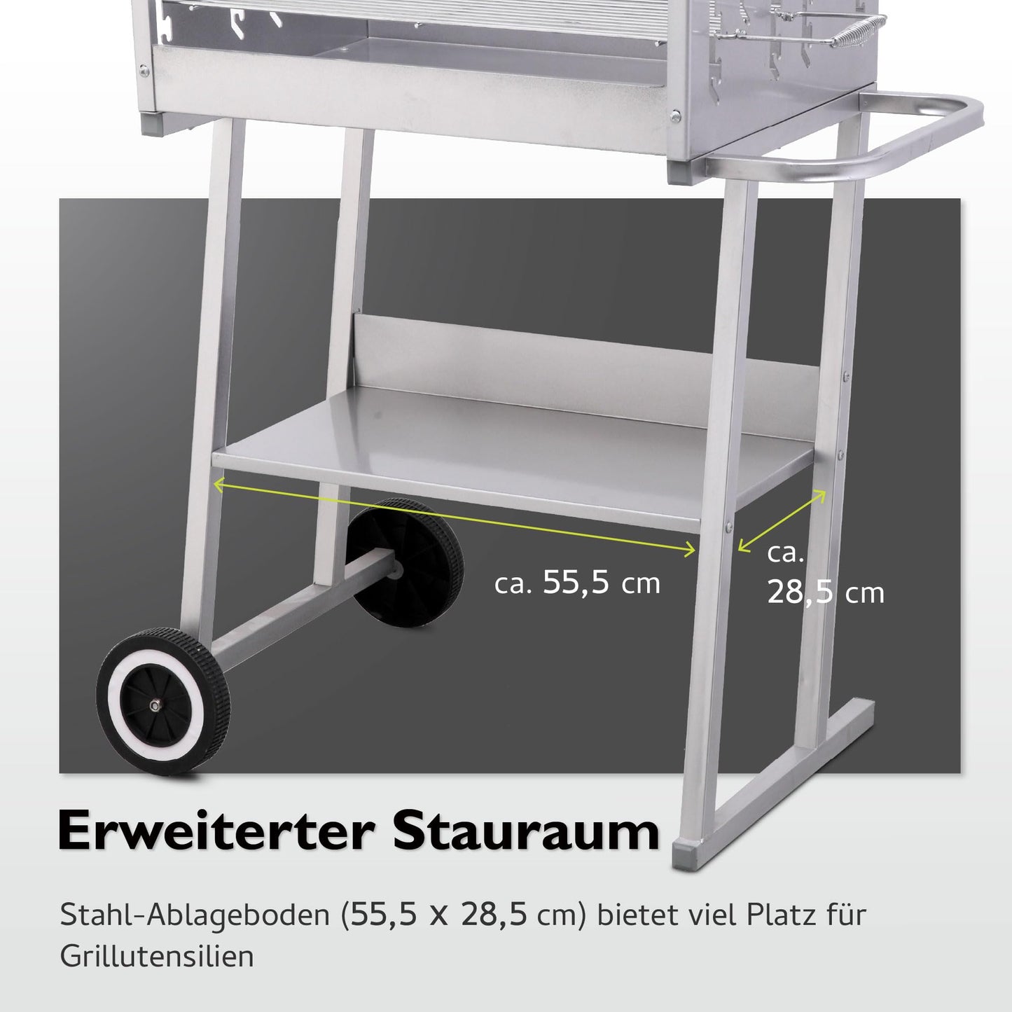tepro Atlanta Charcoal Barbecue Trolley Outdoor BBQ with Wheels, Height Adjustable Approx. 77 - 88 cm, Grill Area: Approx. 98 x 56 cm, Dimensions Approx. 135.5 x 63 x 91.2 cm, Black