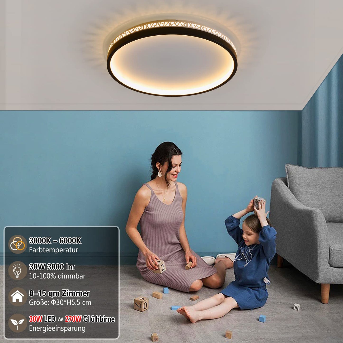 LED Ceiling Light 3000 K Warm Light Bedroom Lamp 30 W 30 cm Round Black Hollow Design "Bird's Nest" Ceiling Lamp Bedroom 3000 lm Not Dimmable