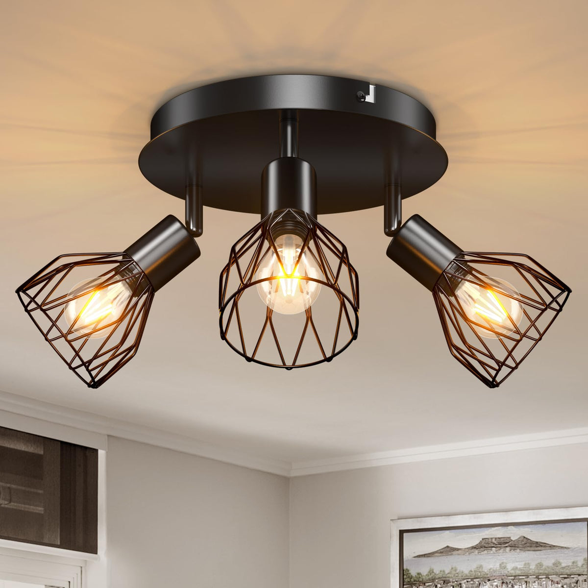 Kimjo 6-Bulb LED Ceiling Spotlight, Swivelling E14 Ceiling Spotlight, Black 6-Bulb Ceiling Light For Living Room, LED Kitchen Ceiling Light, Without Bulbs
