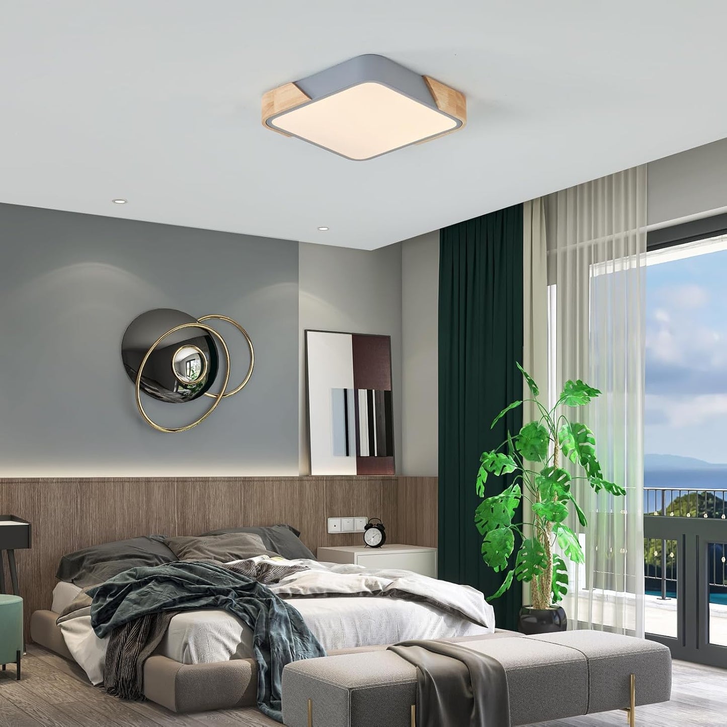 LED Wooden Ceiling Lights, Thin Flat Modern Flush-Mounted Light, Ceiling Lighting Lamps for Dining Room, Hallway, Living Room, Kitchen, Bedroom, 30 cm x 30 cm, 24 W, Warm White, 3000 K