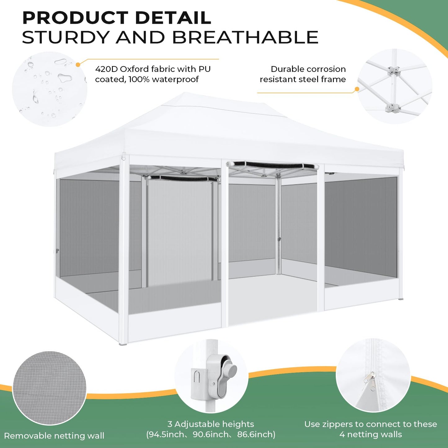 COBIZI Folding Gazebo 3 x 3 m Gazebo 3 x 3 m Waterproof Stable Party Tent Foldable with 4 Side Walls Mosquito Net Pop Up Garden Gazebo Anti-UV for Garden, Grey