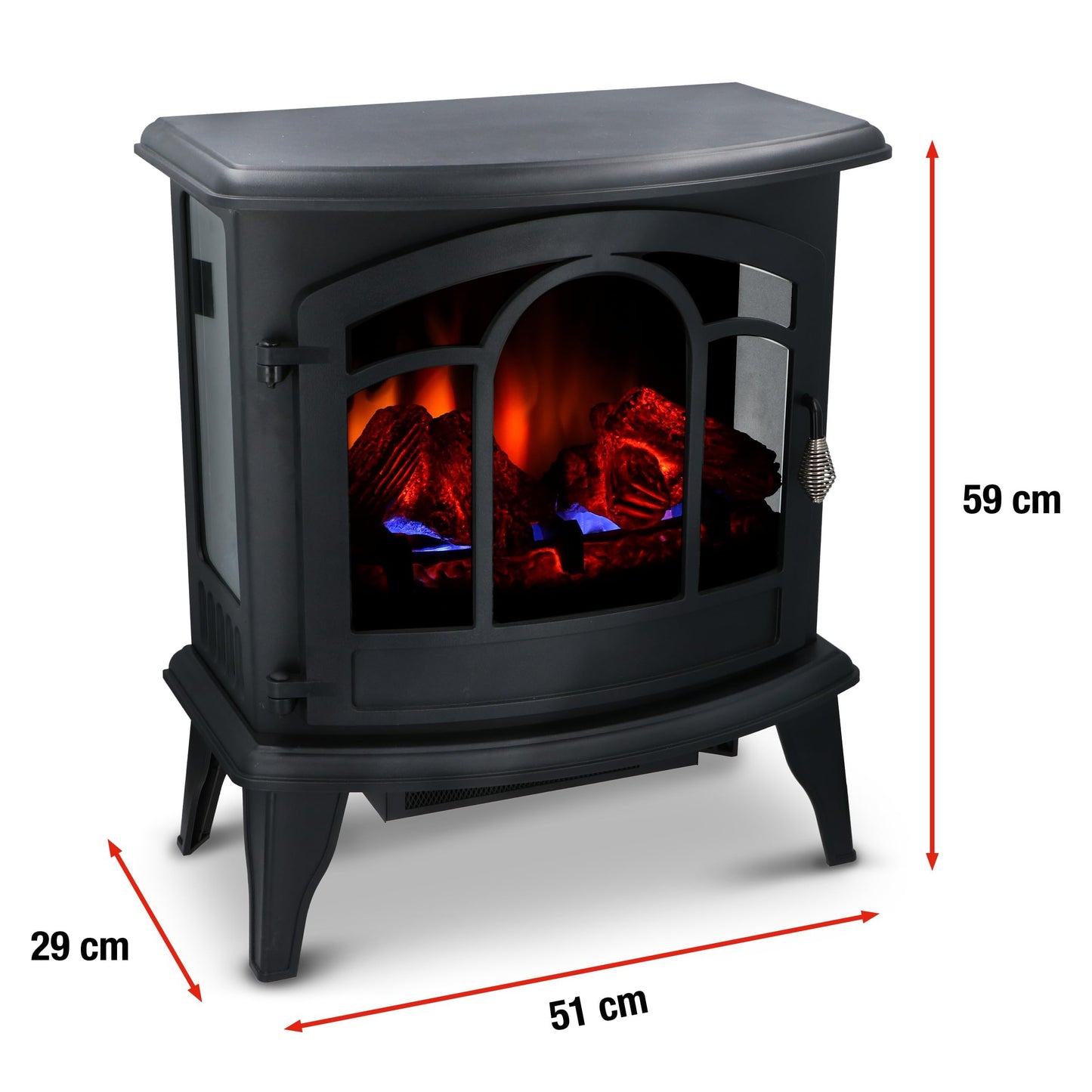 alpina Vicenza Electric Fireplace with Heater, Electric Heater 2000 W, Fireplace with Heater, Remote Control and Timer, Electric Stove with LED Flames, Freestanding, Black, 1800 W